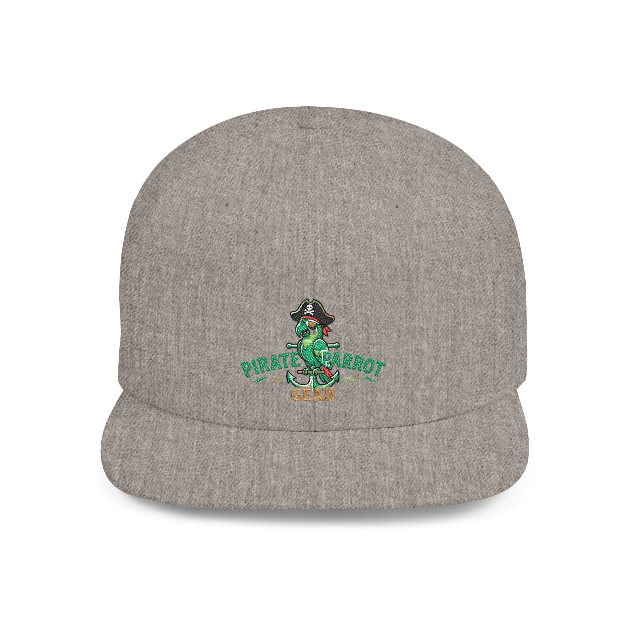 Pirate Parrot Gear Flat Bill Snapback Hat — Tropical Pirate Parrot Logo Cap