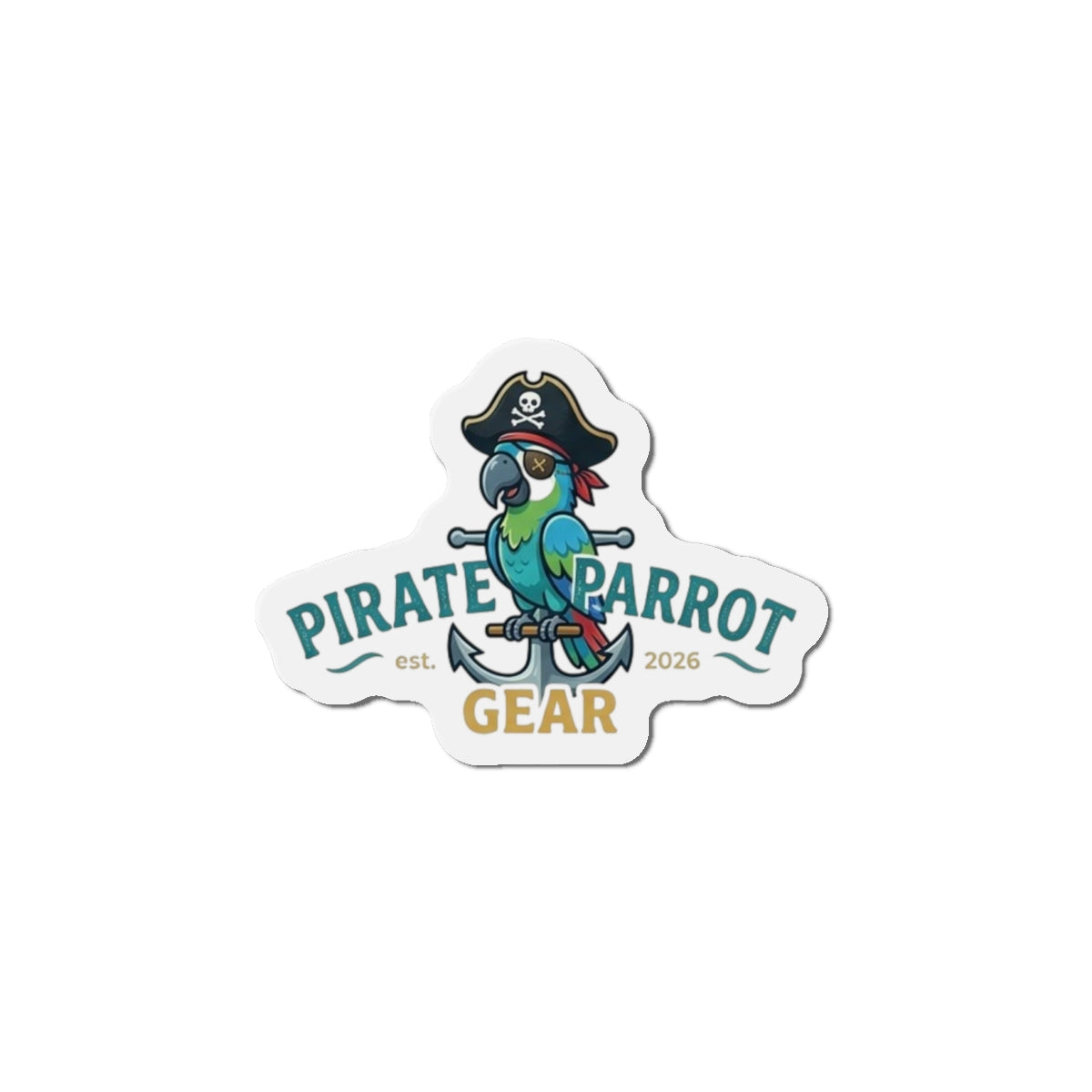 Pirate Parrot Gear Die-Cut Magnet — Cute Pirate Parrot Logo Refrigerator Magnet