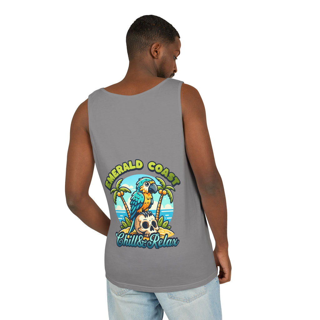 Emerald Coast Parrot Tank Top — "Chill & Relax" Beach Graphic