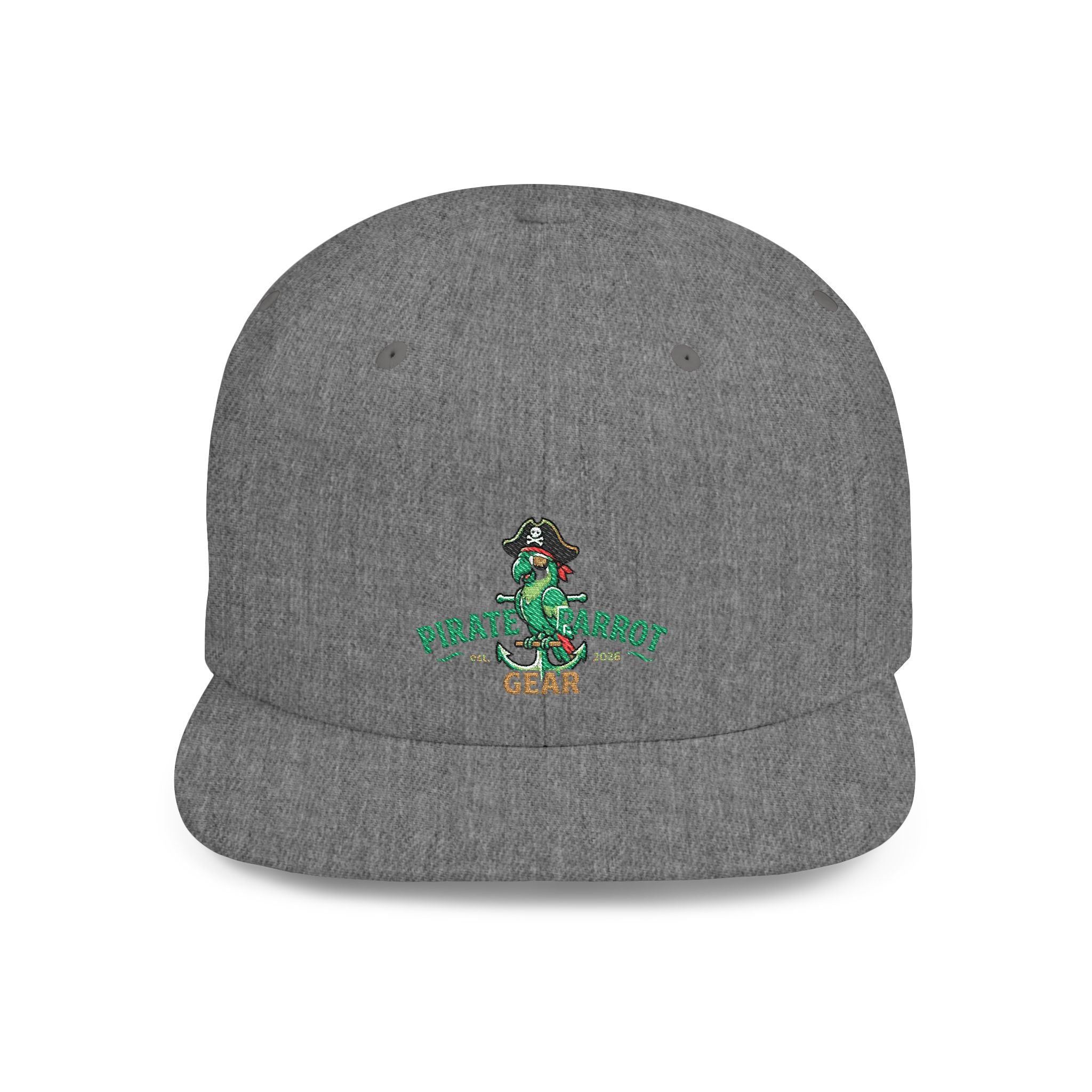 Pirate Parrot Gear Flat Bill Snapback Hat — Tropical Pirate Parrot Logo Cap