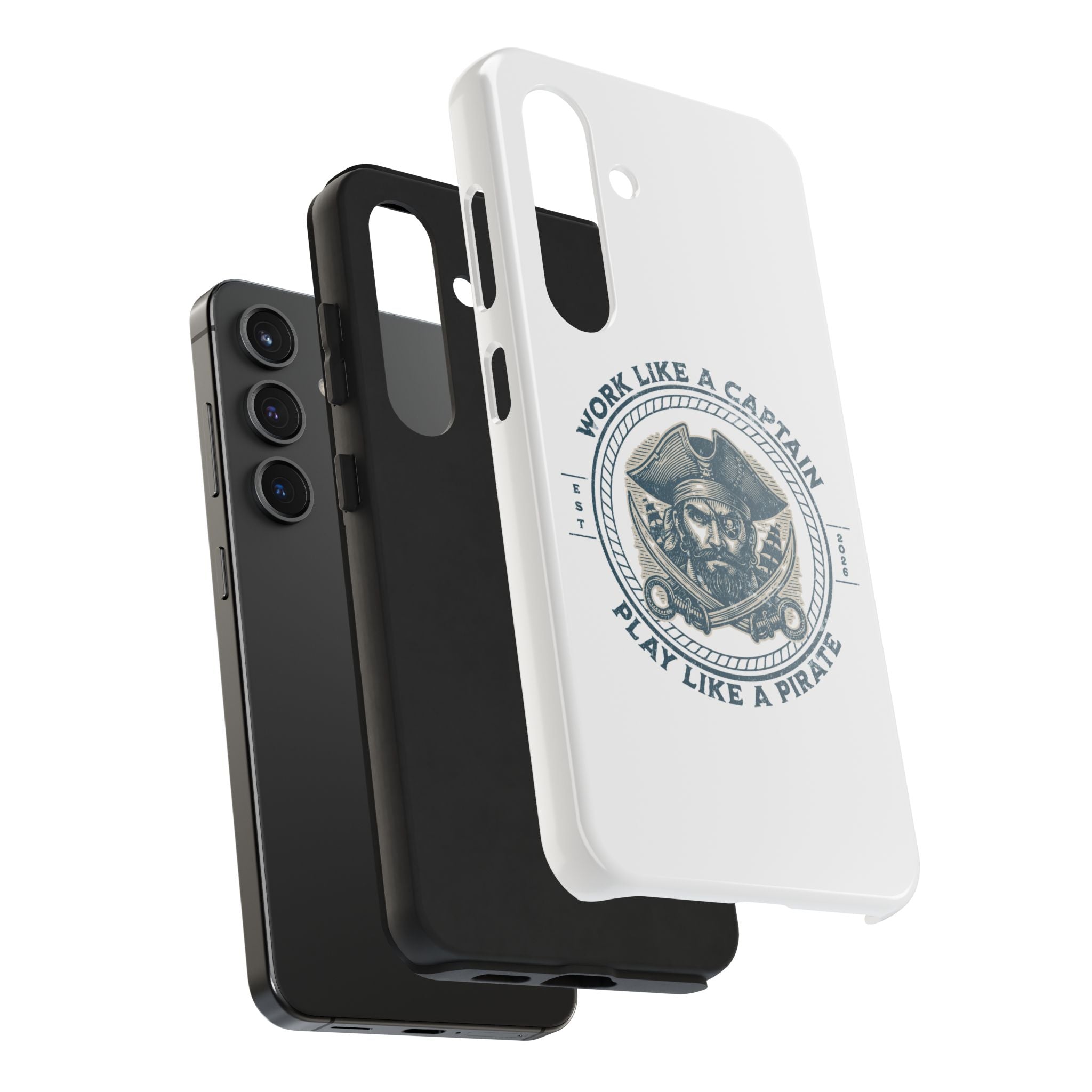 Tough Phone Case — "Work Like a Captain, Play Like a Pirate" Vintage Pirate Design