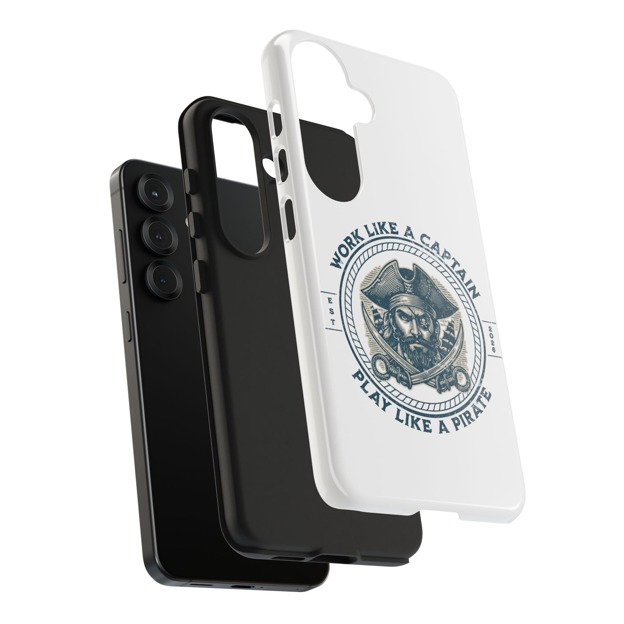 Tough Phone Case — "Work Like a Captain, Play Like a Pirate" Vintage Pirate Design