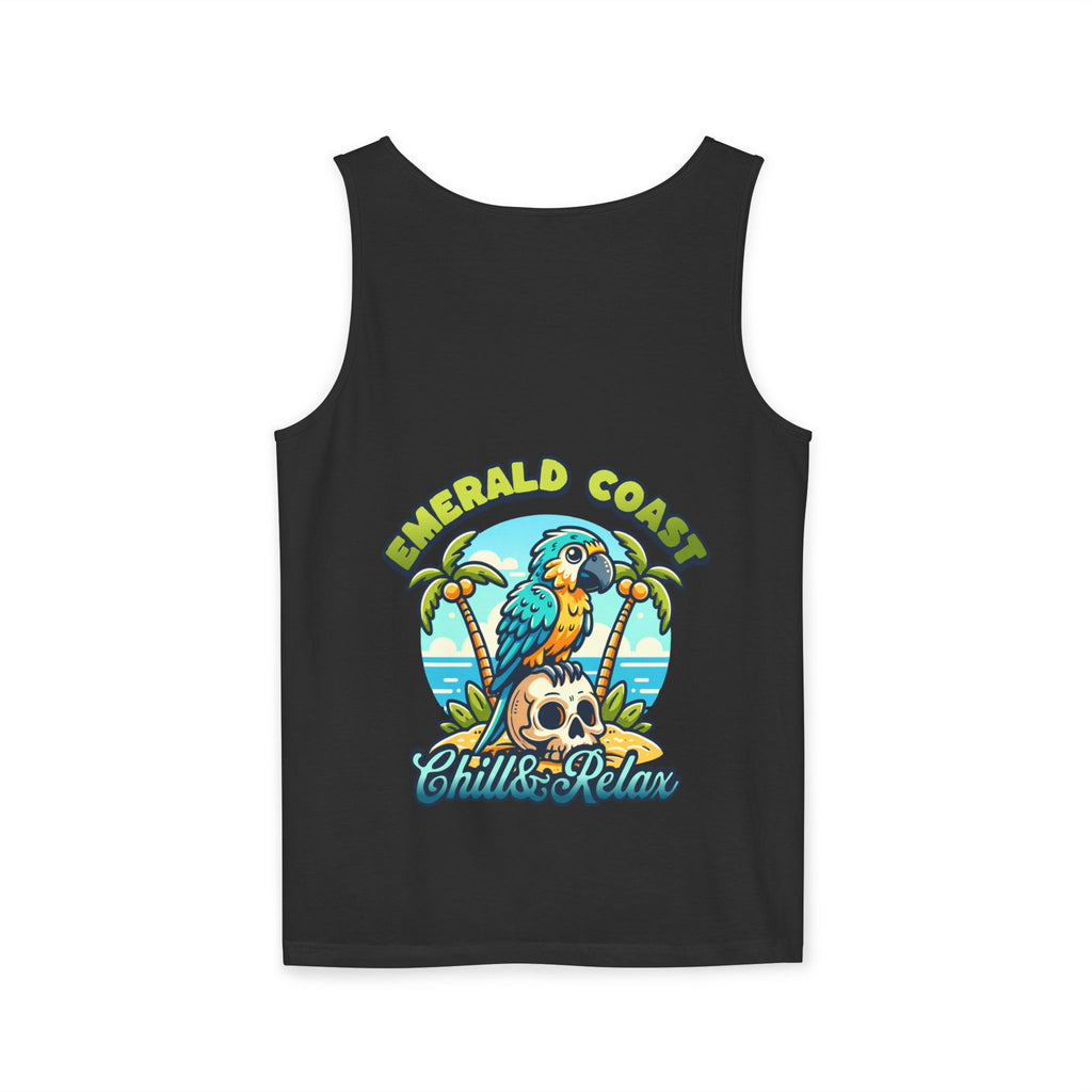 Emerald Coast Parrot Tank Top — "Chill & Relax" Beach Graphic
