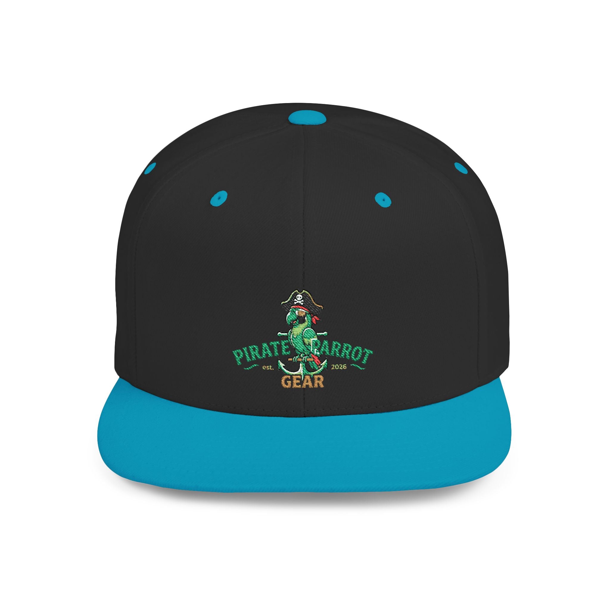 Pirate Parrot Gear Flat Bill Snapback Hat — Tropical Pirate Parrot Logo Cap