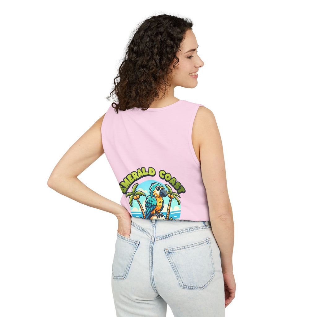 Emerald Coast Parrot Tank Top — "Chill & Relax" Beach Graphic