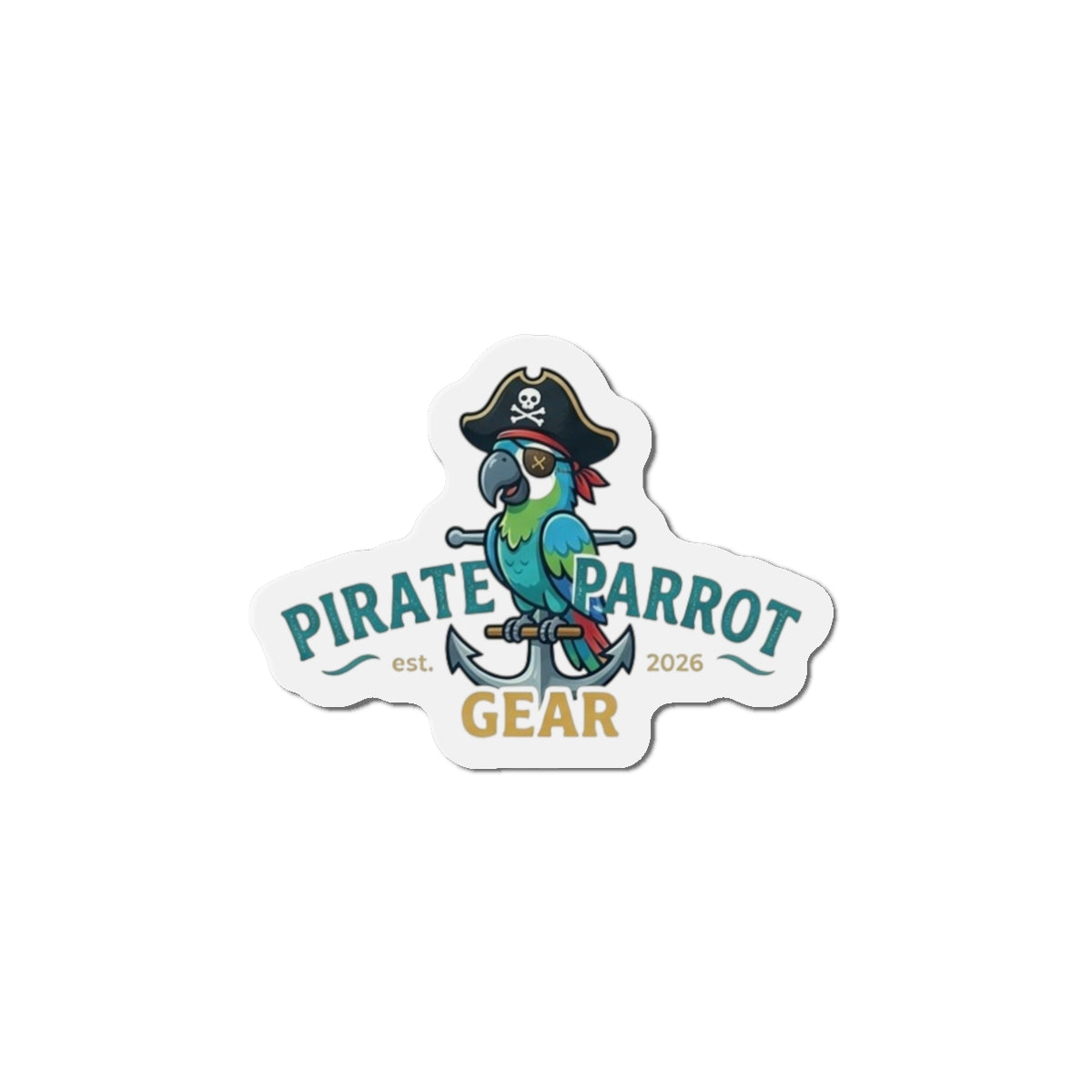 Pirate Parrot Gear Die-Cut Magnet — Cute Pirate Parrot Logo Refrigerator Magnet