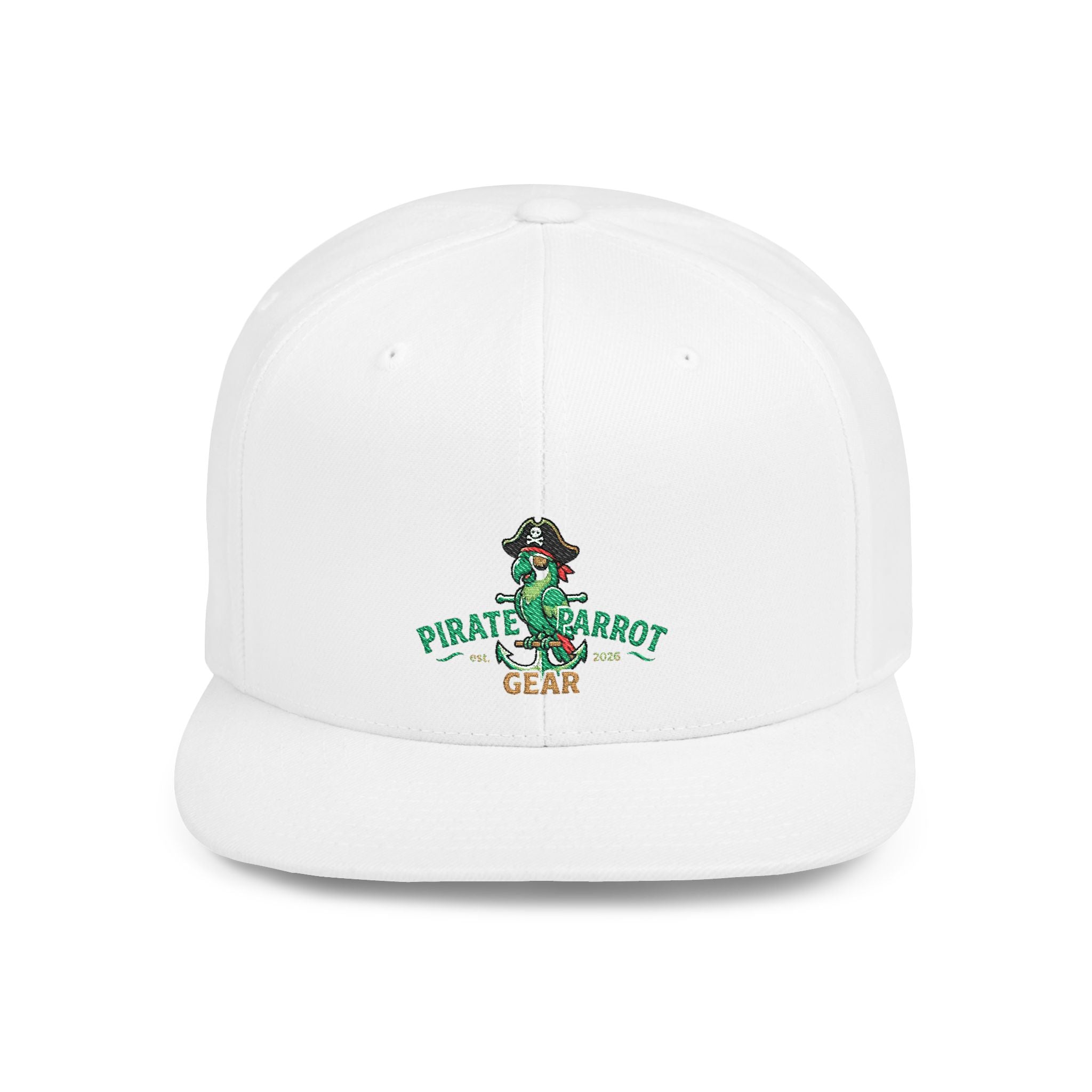 Pirate Parrot Gear Flat Bill Snapback Hat — Tropical Pirate Parrot Logo Cap