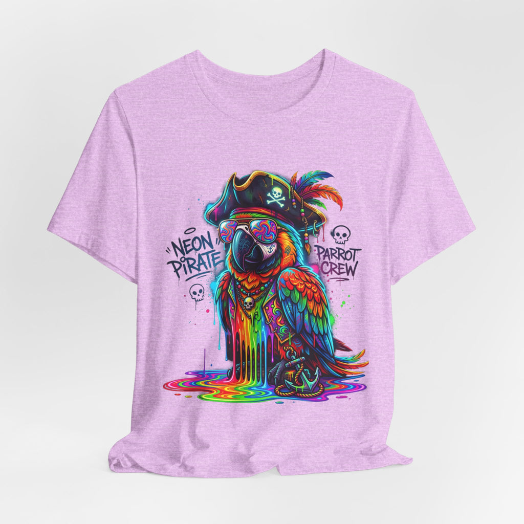 Neon Pirate Parrot Tee — Colorful Skull & 'Parrot Crew' Graphic T-Shirt