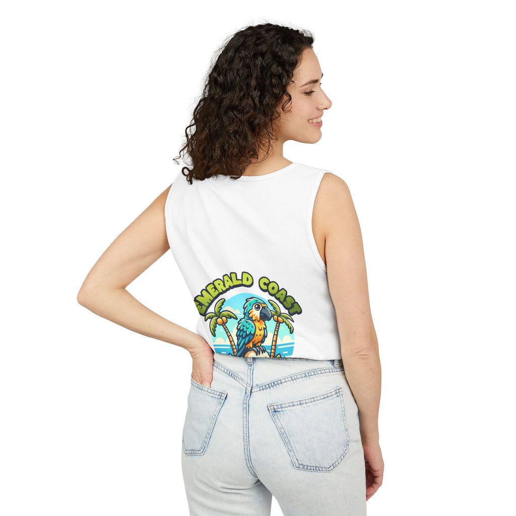 Emerald Coast Parrot Tank Top — "Chill & Relax" Beach Graphic