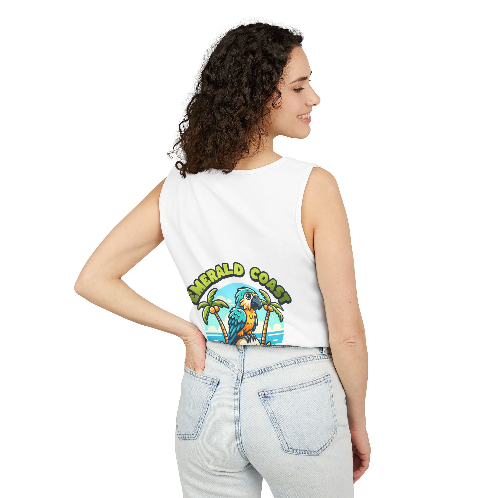 Emerald Coast Parrot Tank Top — "Chill & Relax" Beach Graphic