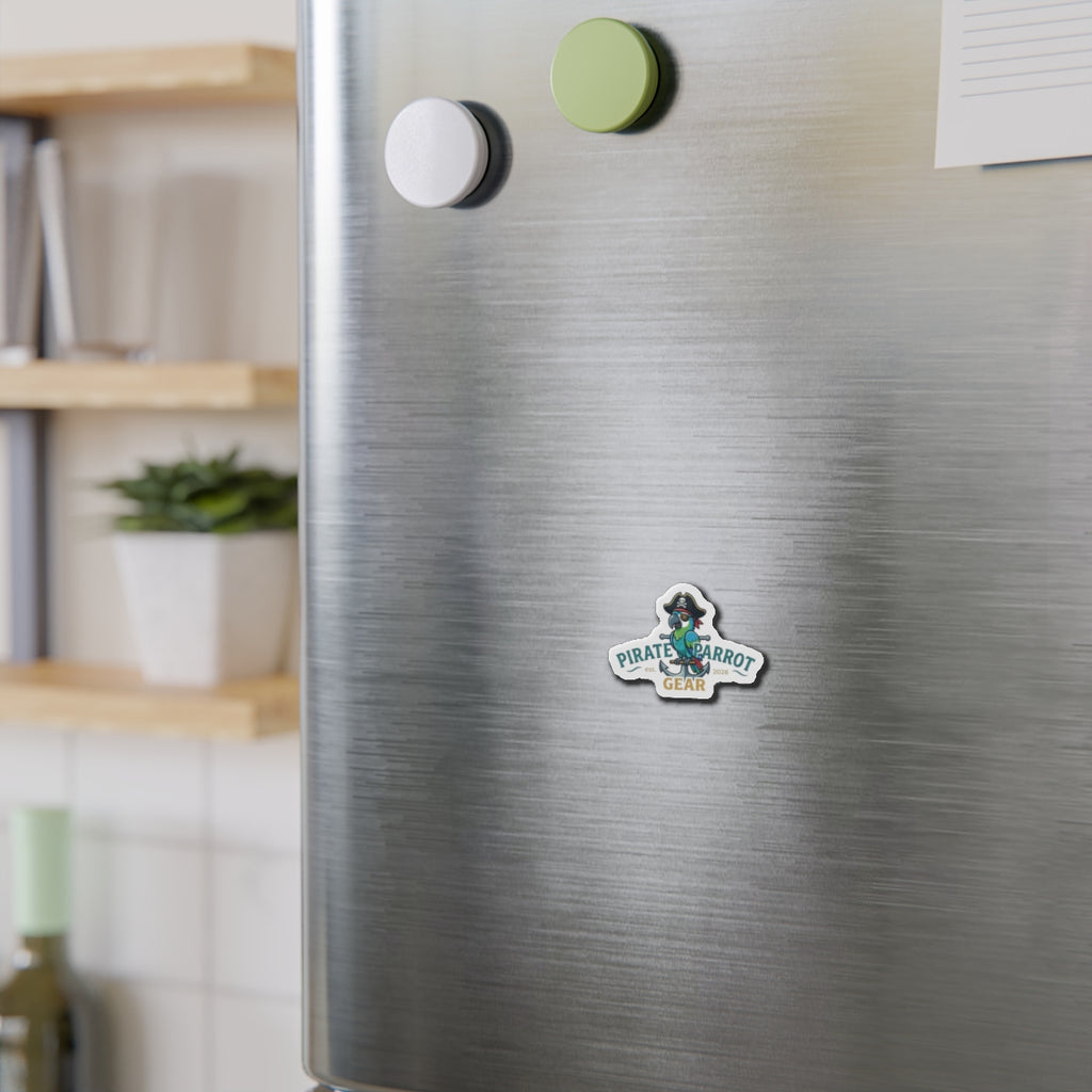 Pirate Parrot Gear Die-Cut Magnet — Cute Pirate Parrot Logo Refrigerator Magnet