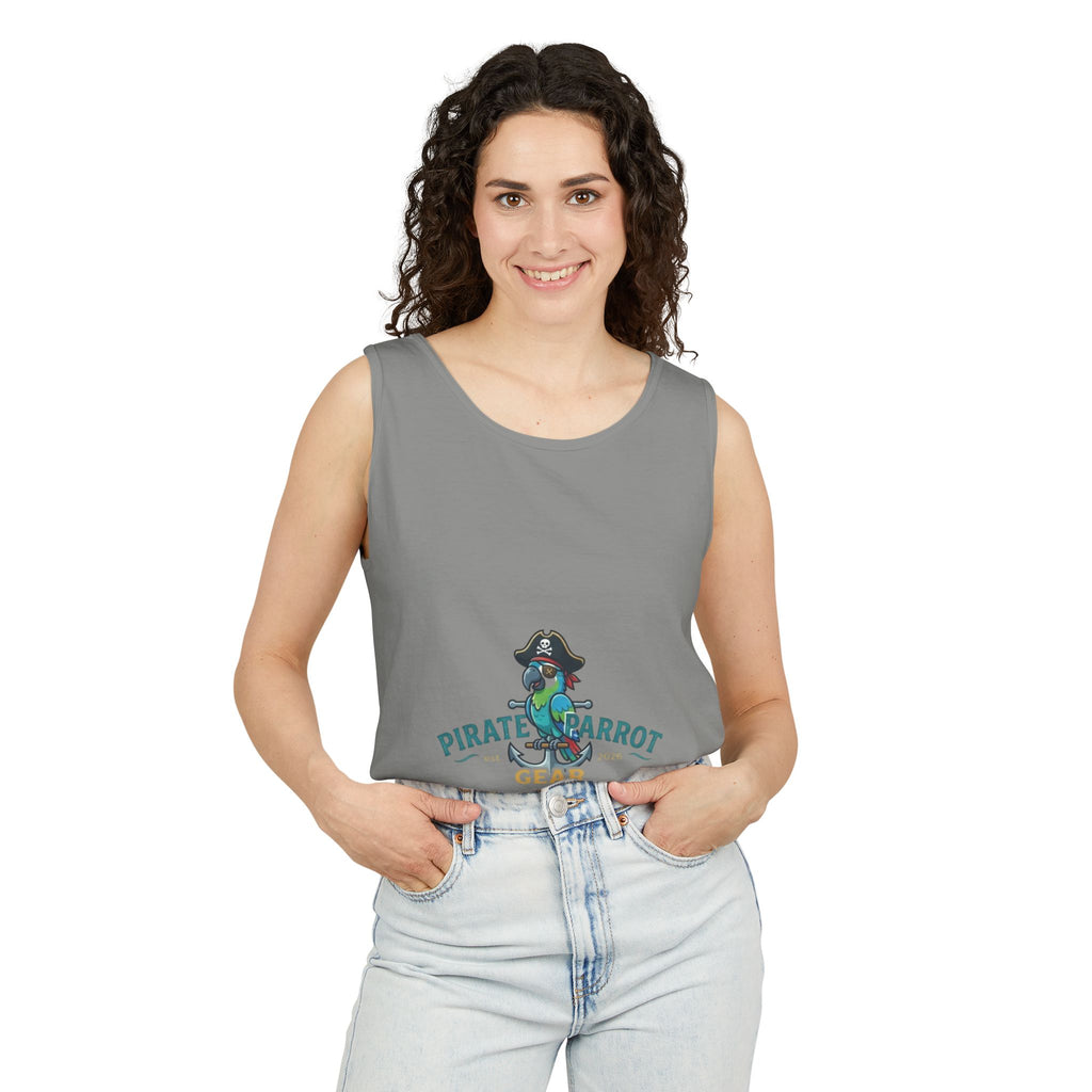 Pirate Parrot Tank Top — "Work Like a Captain, Play Like a Pirate" Graphic