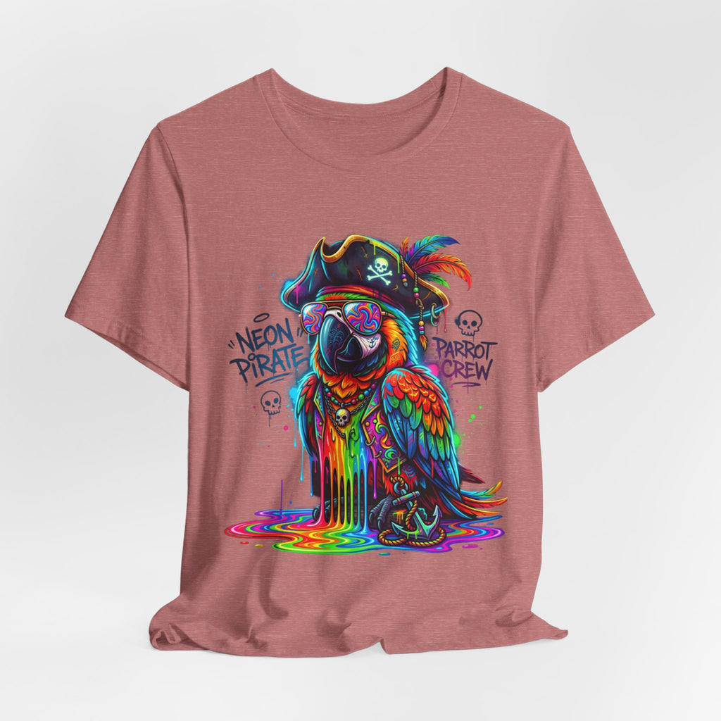 Neon Pirate Parrot Tee — Colorful Skull & 'Parrot Crew' Graphic T-Shirt