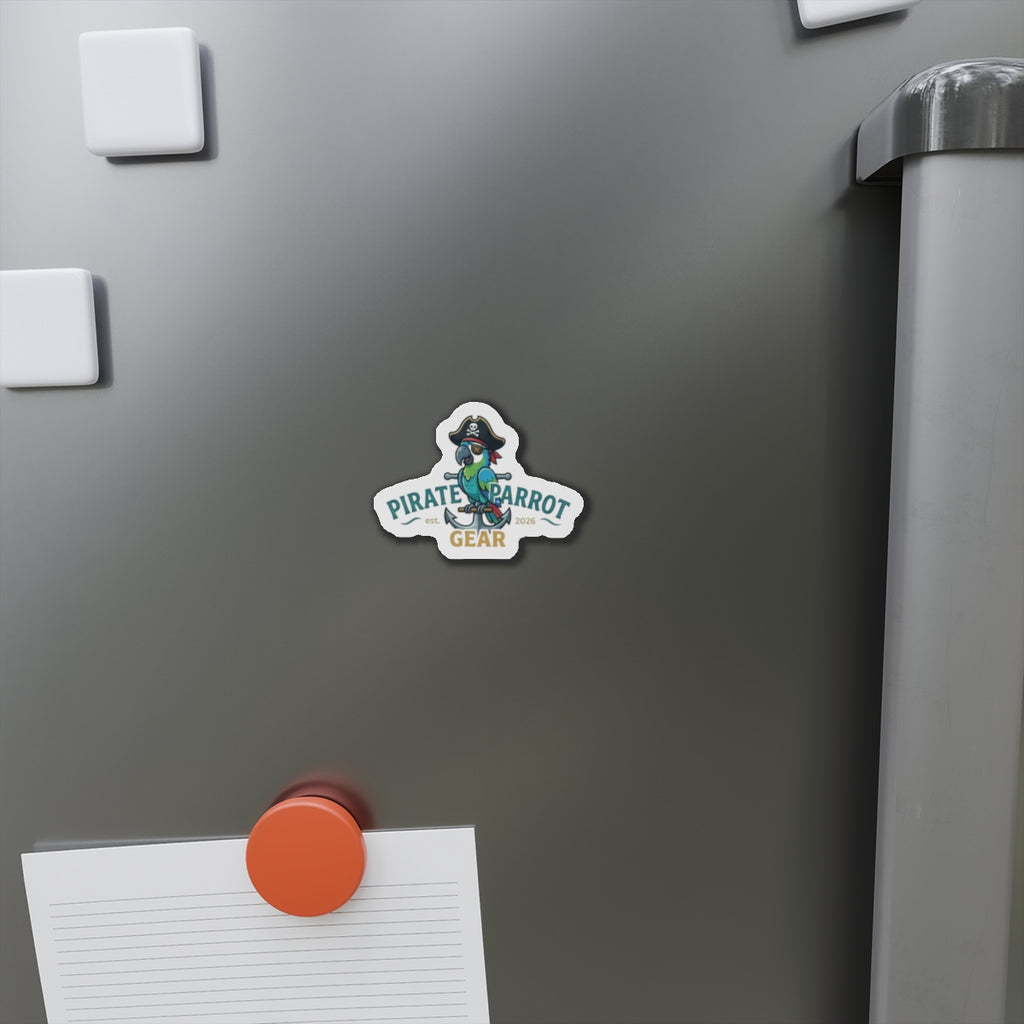 Pirate Parrot Gear Die-Cut Magnet — Cute Pirate Parrot Logo Refrigerator Magnet