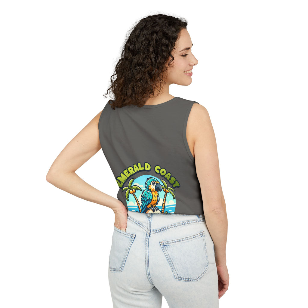 Emerald Coast Parrot Tank Top — "Chill & Relax" Beach Graphic