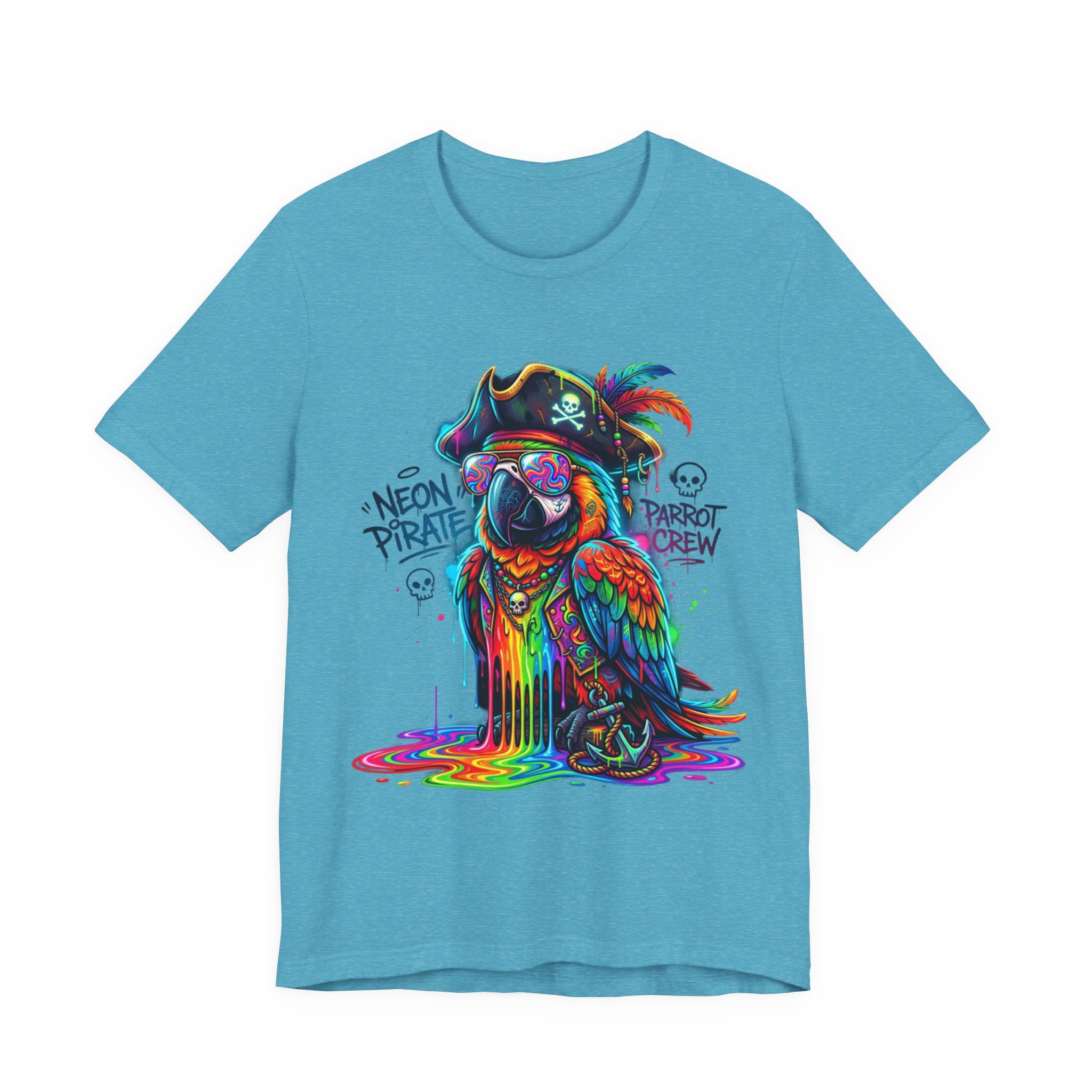 Neon Pirate Parrot Tee — Colorful Skull & 'Parrot Crew' Graphic T-Shirt