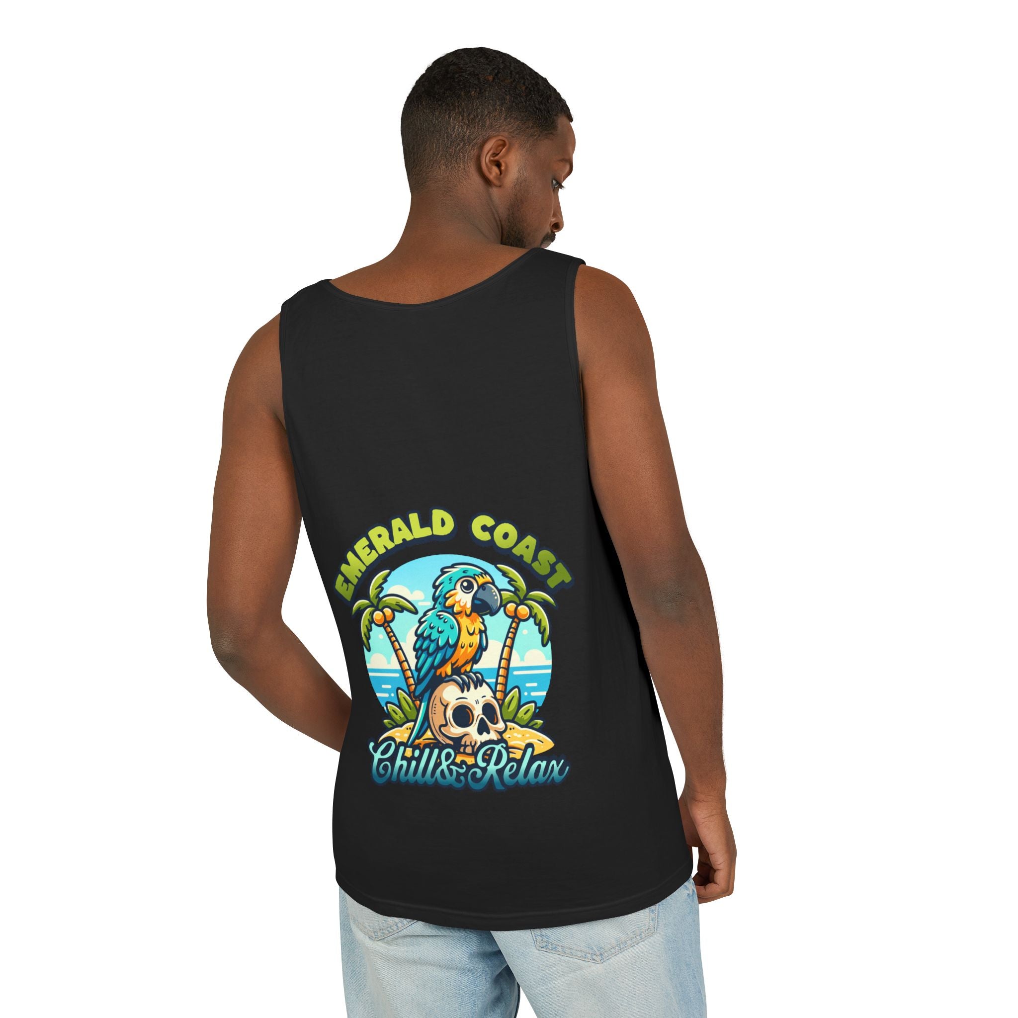 Emerald Coast Parrot Tank Top — "Chill & Relax" Beach Graphic