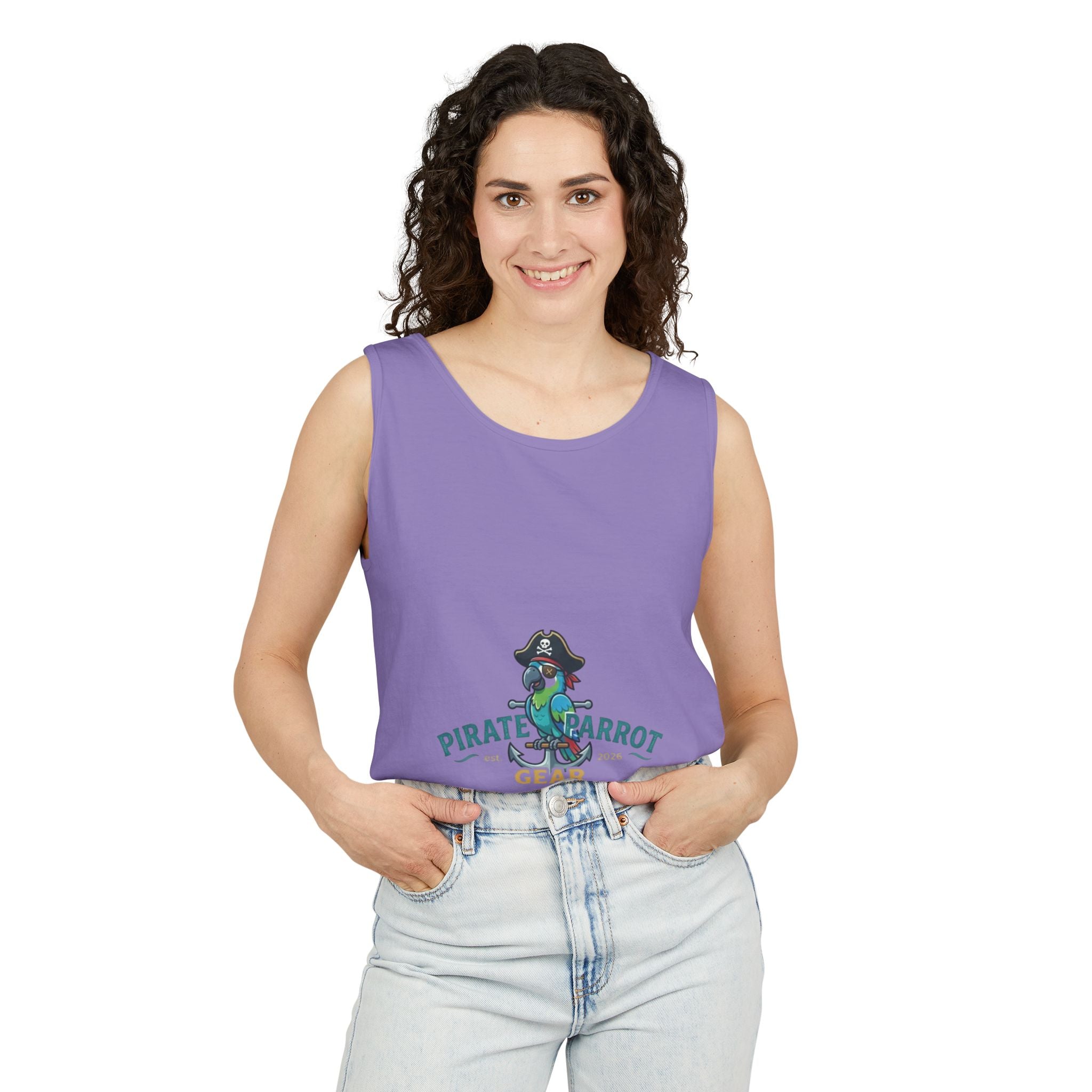 Pirate Parrot Tank Top — "Work Like a Captain, Play Like a Pirate" Graphic