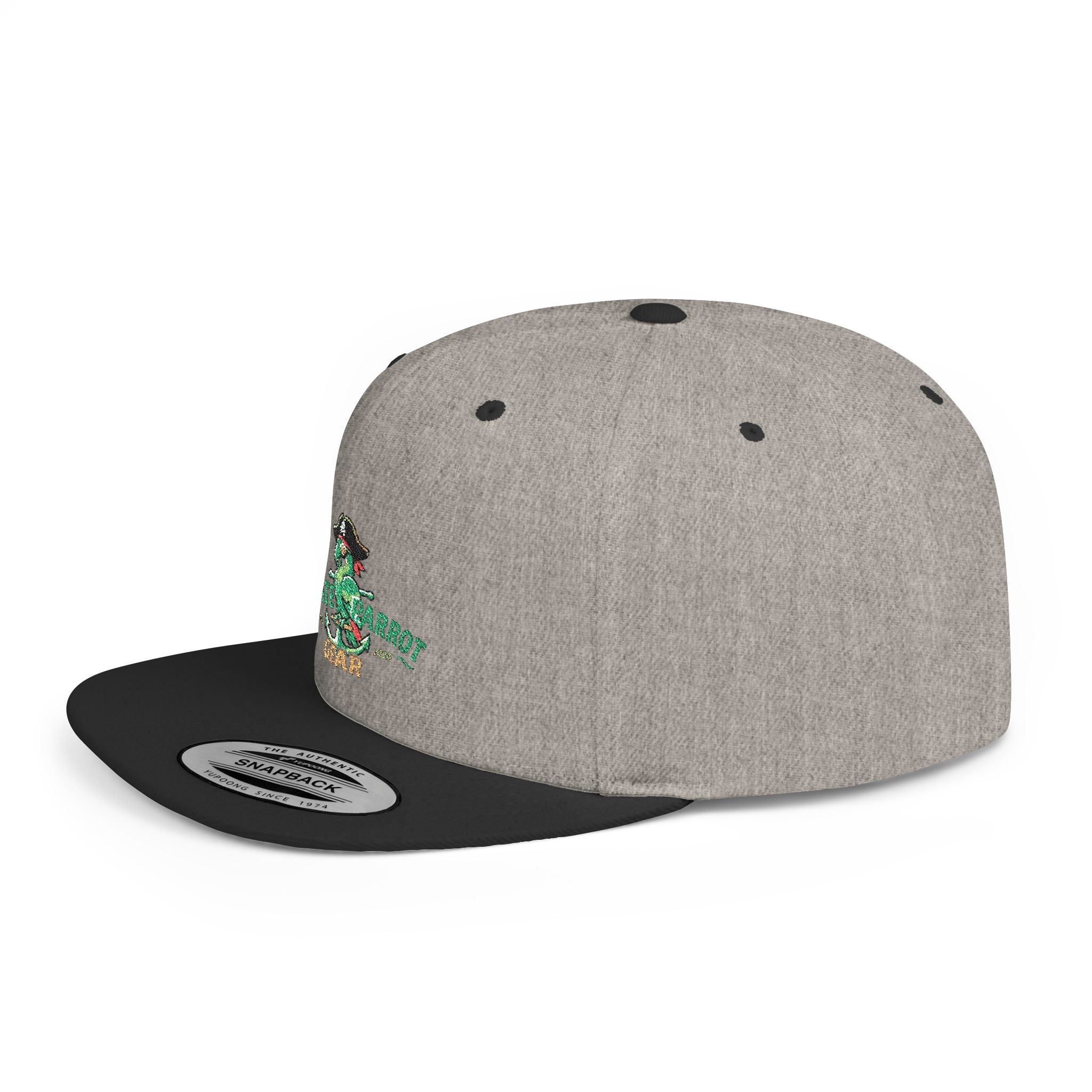 Pirate Parrot Gear Flat Bill Snapback Hat — Tropical Pirate Parrot Logo Cap