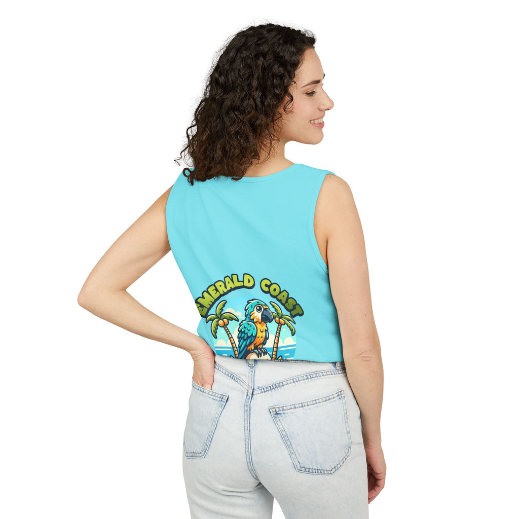 Emerald Coast Parrot Tank Top — "Chill & Relax" Beach Graphic