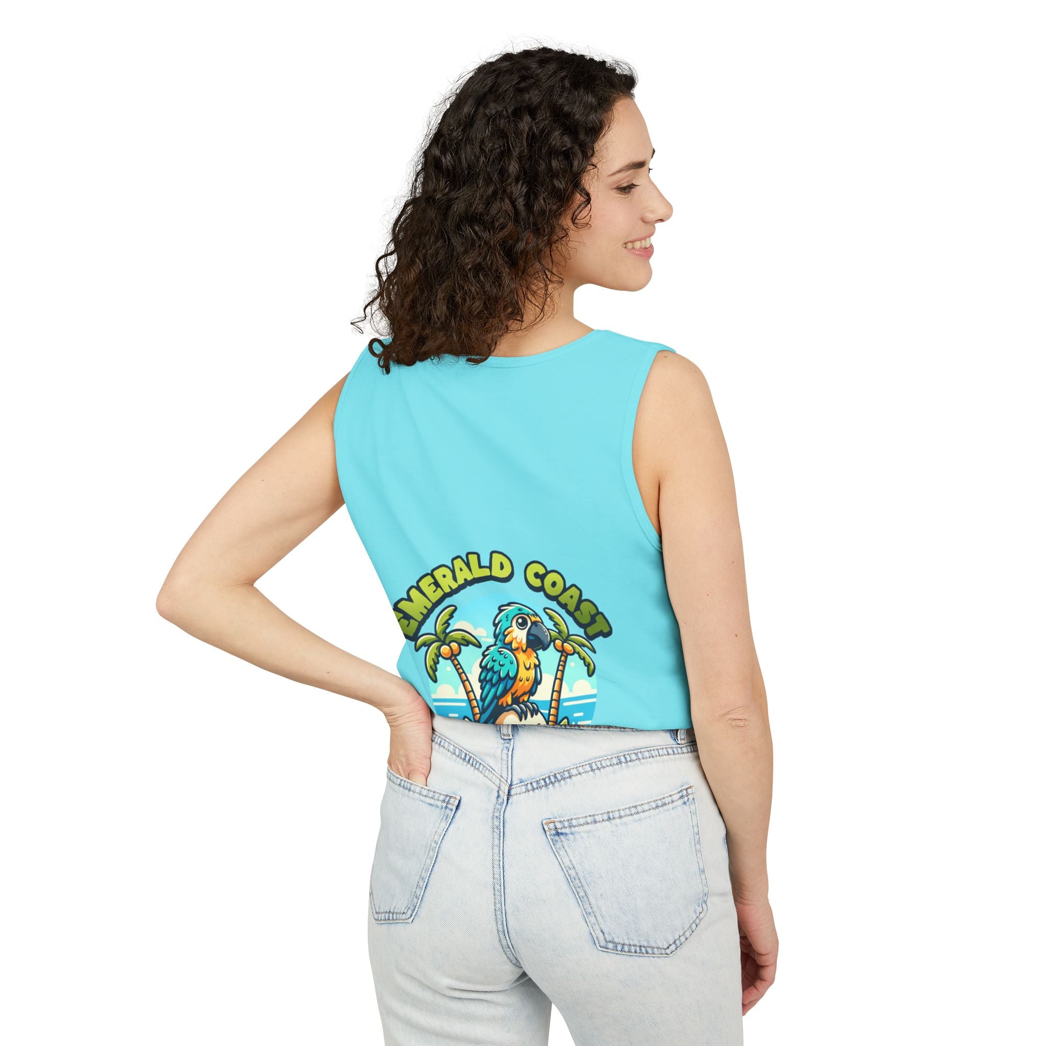 Emerald Coast Parrot Tank Top — "Chill & Relax" Beach Graphic