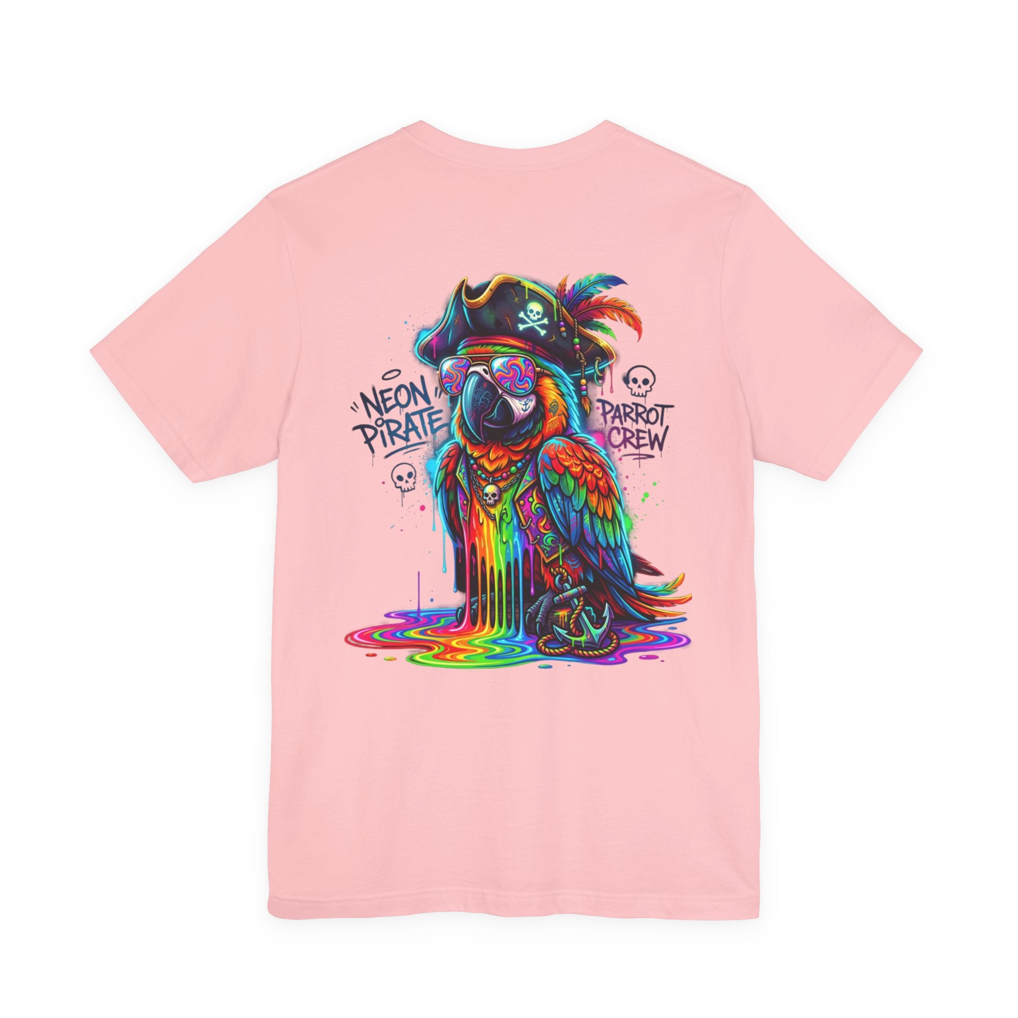 Neon Pirate Parrot Tee — Colorful Skull & 'Parrot Crew' Graphic T-Shirt