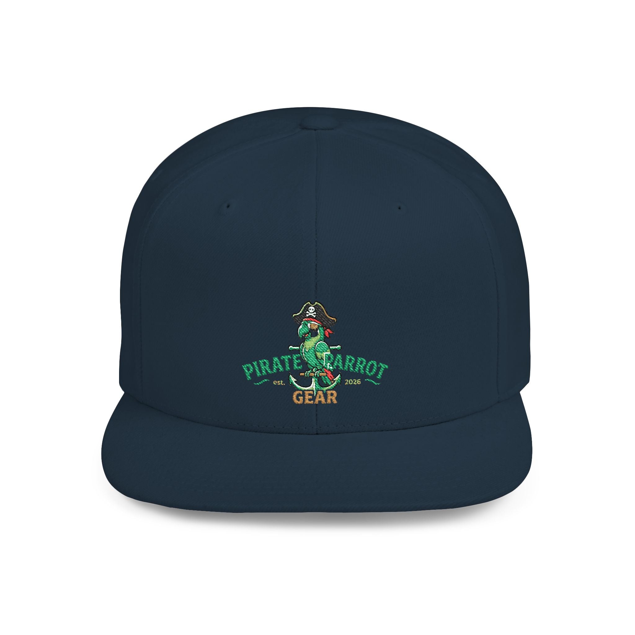 Pirate Parrot Gear Flat Bill Snapback Hat — Tropical Pirate Parrot Logo Cap