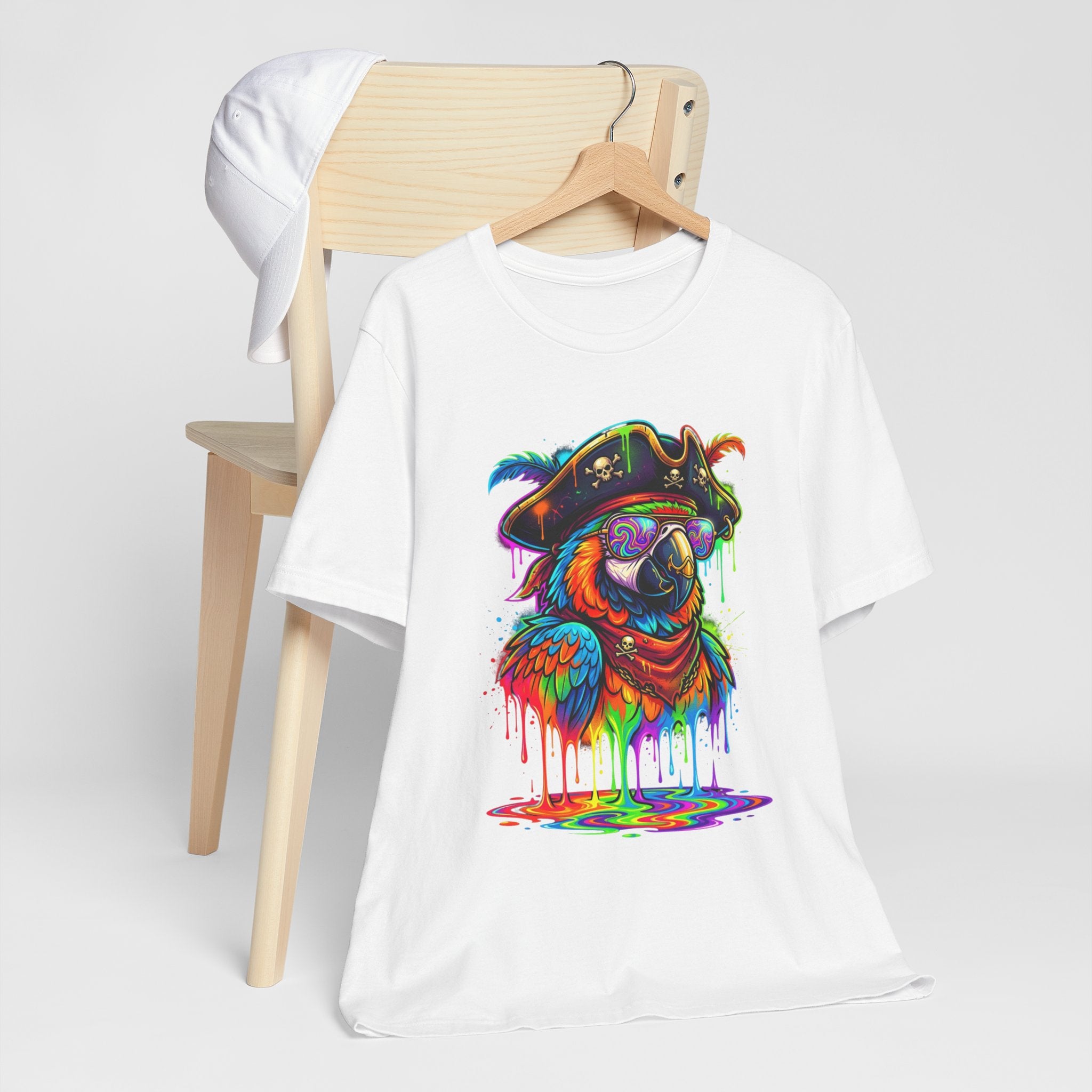 Pirate Parrot Tee — Colorful Drip Art Parrot T-Shirt