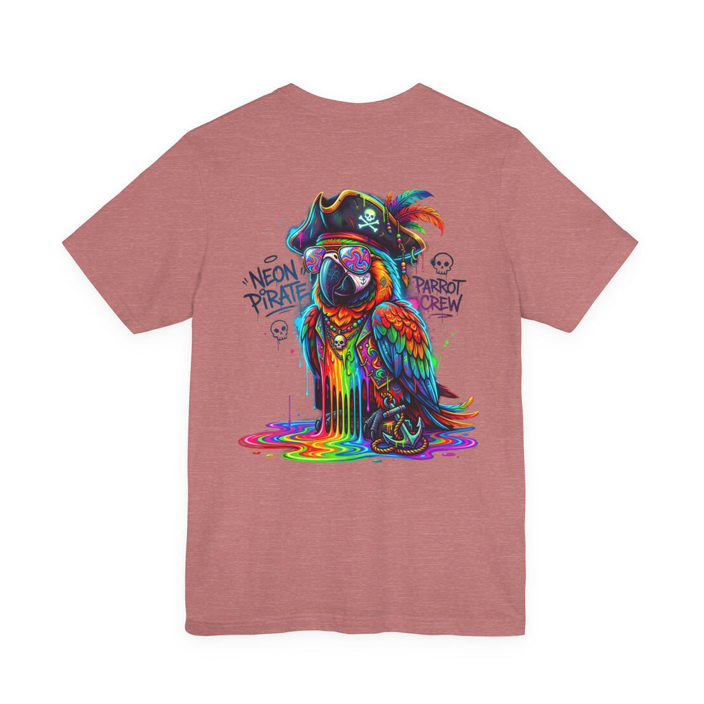 Neon Pirate Parrot Tee — Colorful Skull & 'Parrot Crew' Graphic T-Shirt