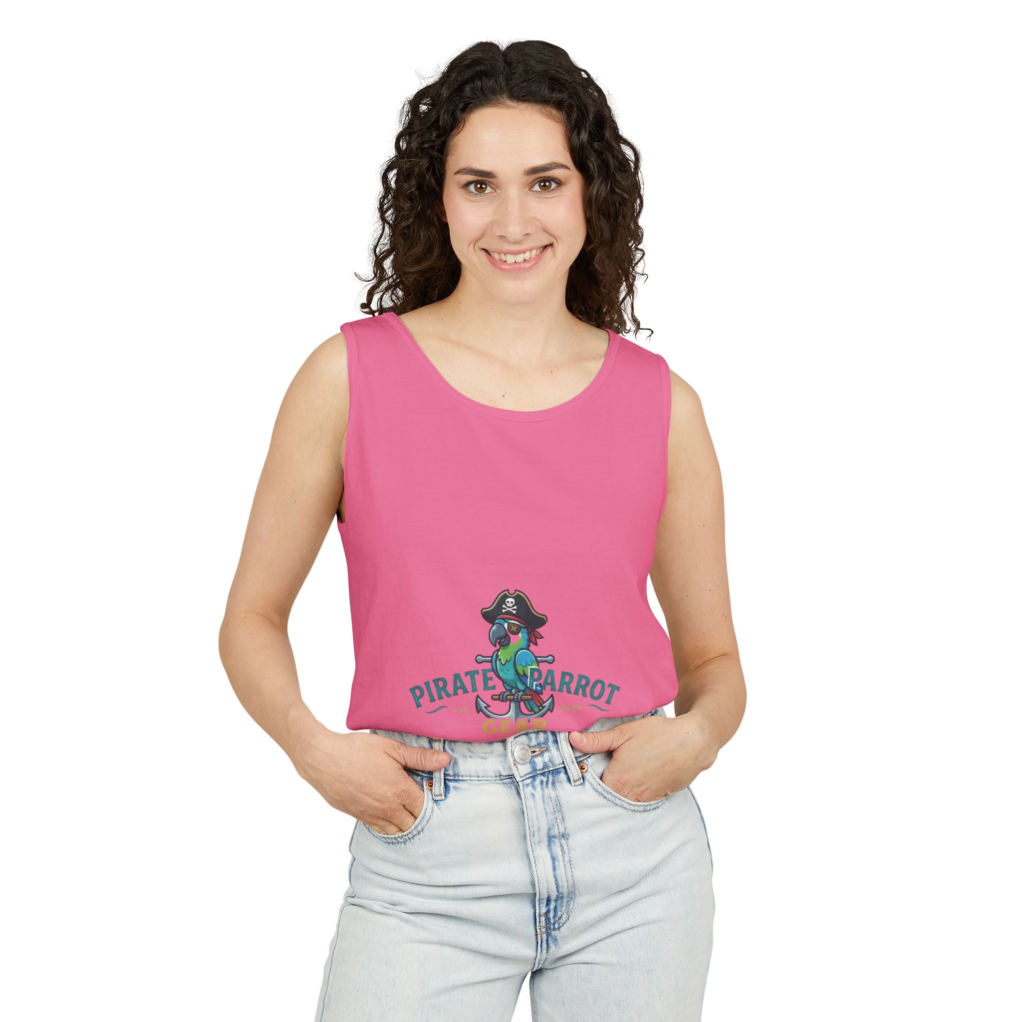 Pirate Parrot Tank Top — "Work Like a Captain, Play Like a Pirate" Graphic