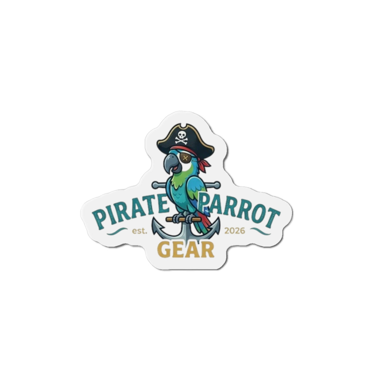 Pirate Parrot Gear Die-Cut Magnet — Cute Pirate Parrot Logo Refrigerator Magnet