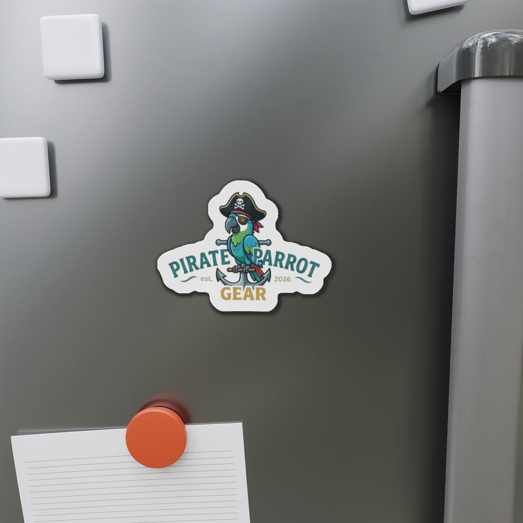Pirate Parrot Gear Die-Cut Magnet — Cute Pirate Parrot Logo Refrigerator Magnet