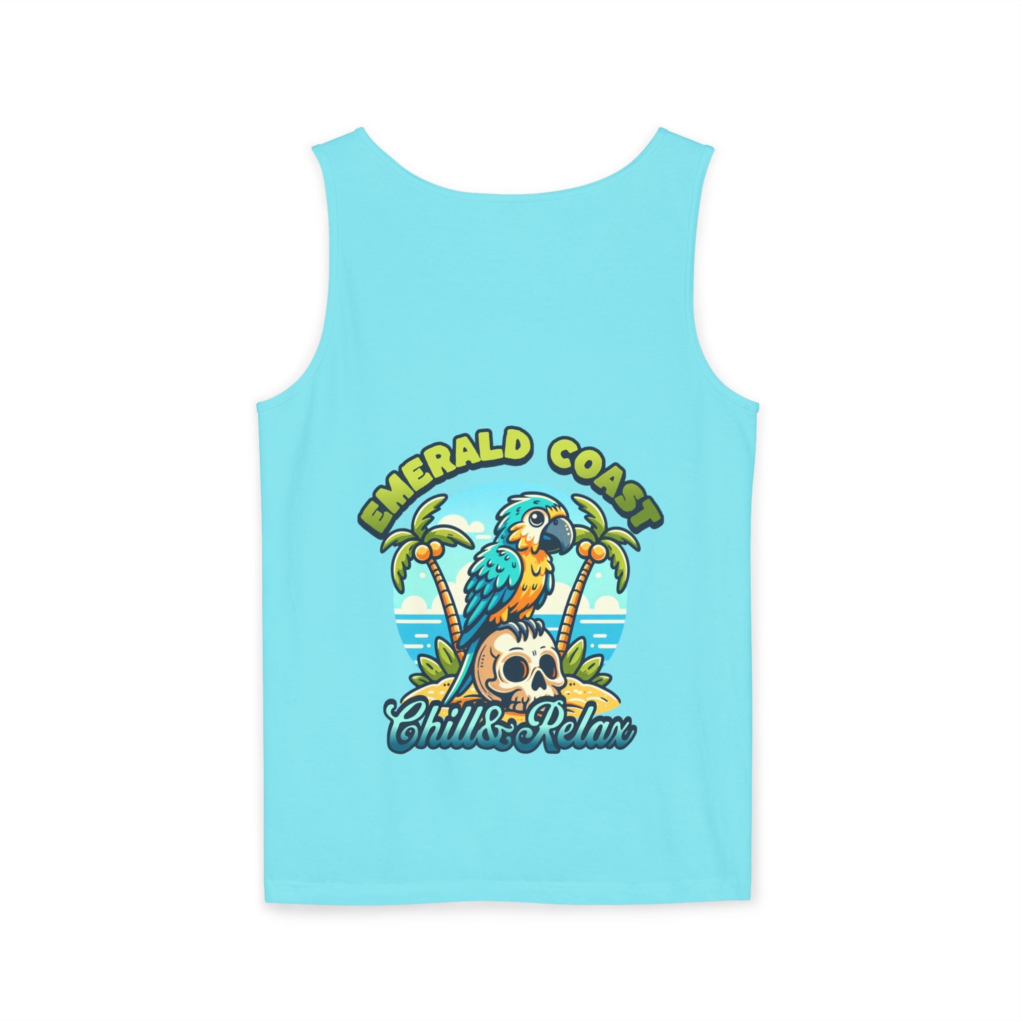 Emerald Coast Parrot Tank Top — "Chill & Relax" Beach Graphic