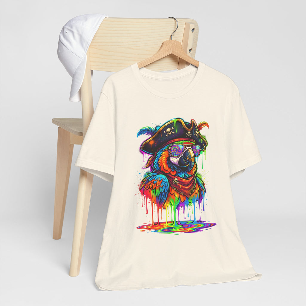 Pirate Parrot Tee — Colorful Drip Art Parrot T-Shirt
