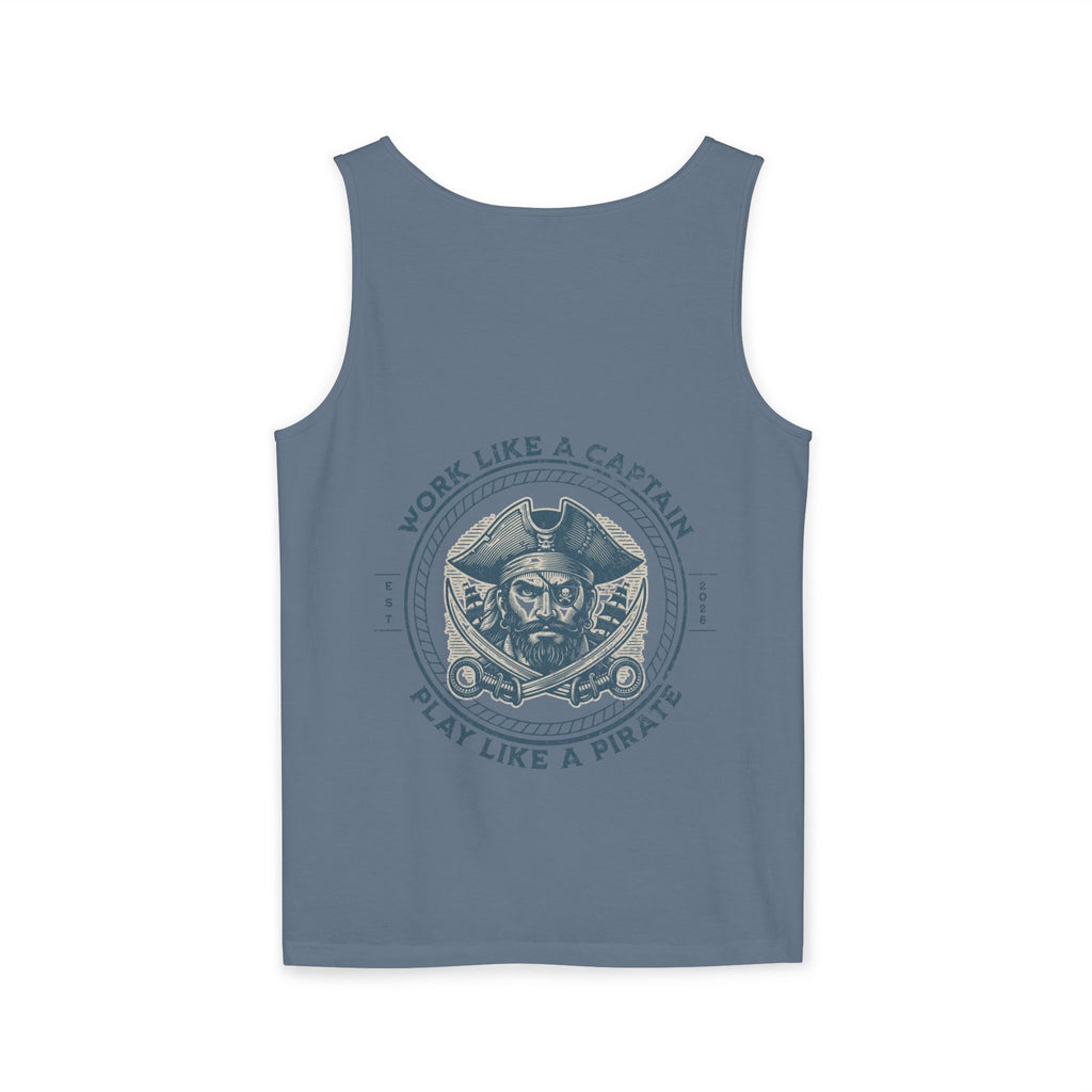 Pirate Parrot Tank Top — "Work Like a Captain, Play Like a Pirate" Graphic