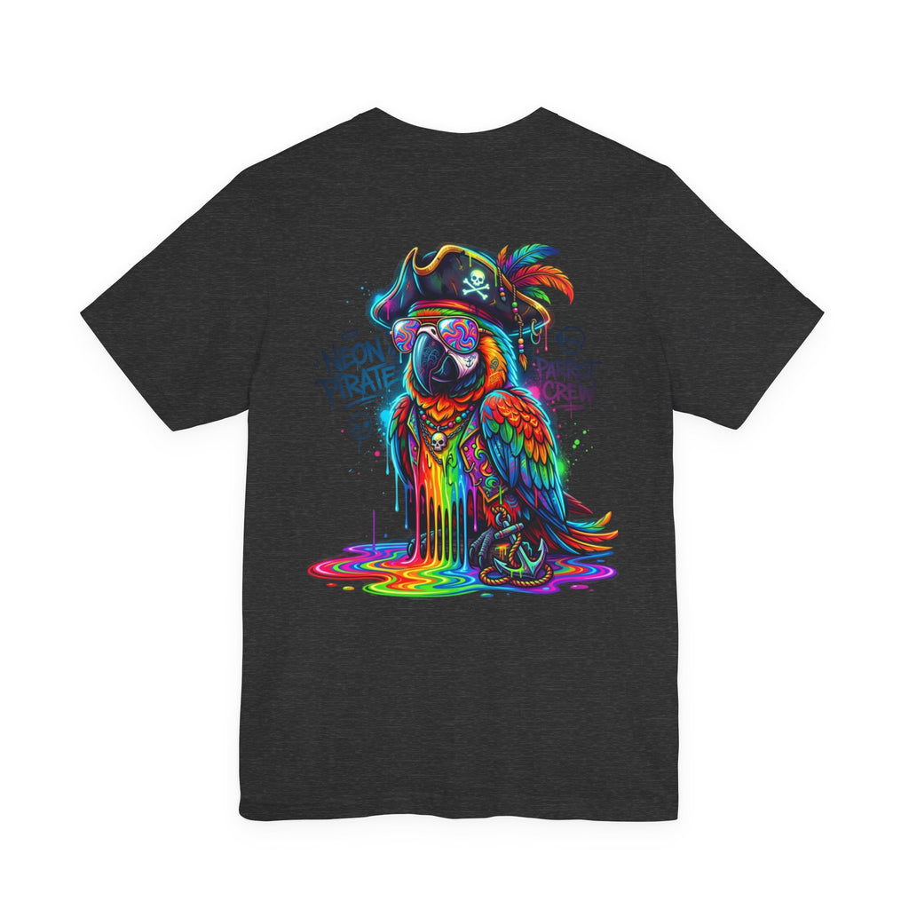 Neon Pirate Parrot Tee — Colorful Skull & 'Parrot Crew' Graphic T-Shirt