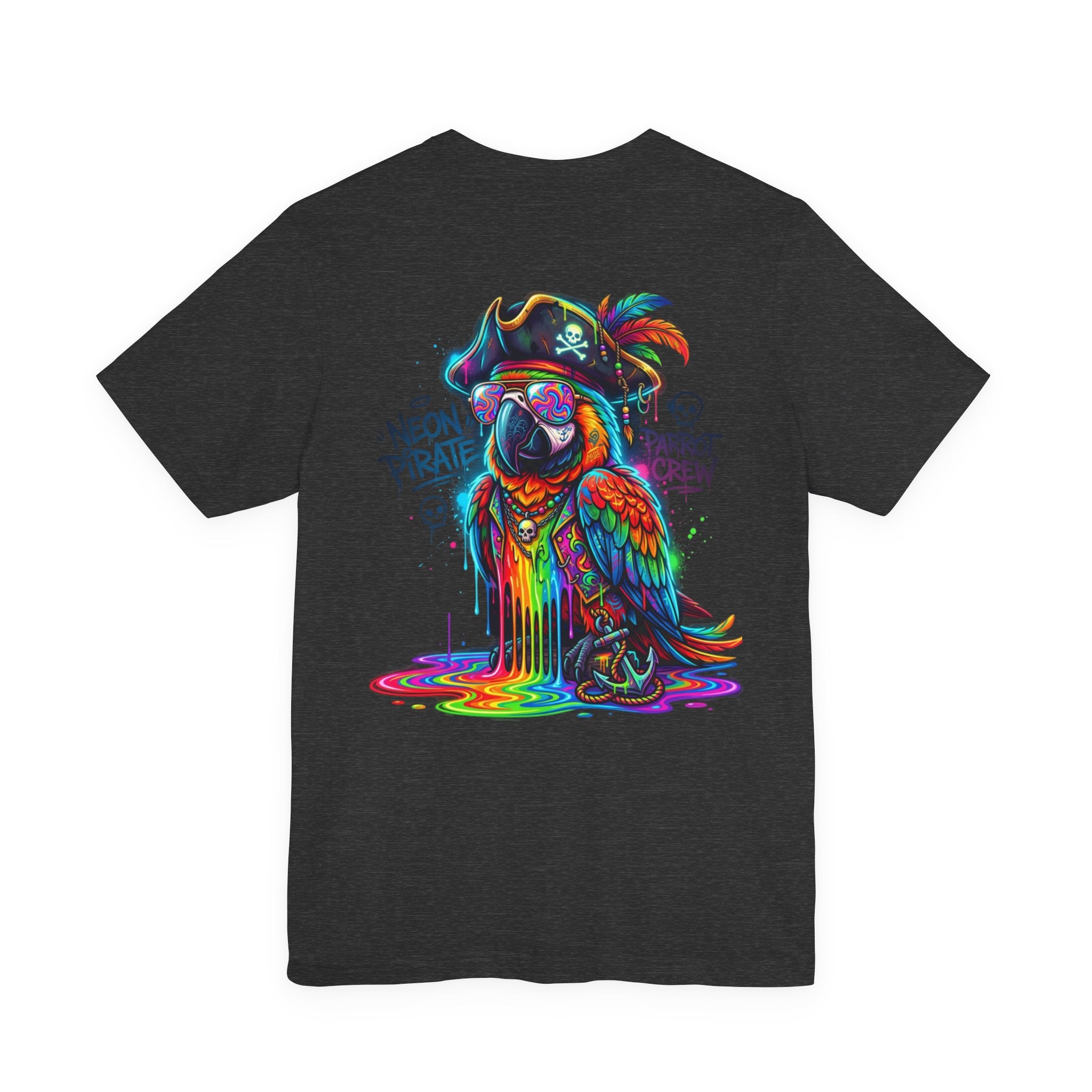 Neon Pirate Parrot Tee — Colorful Skull & 'Parrot Crew' Graphic T-Shirt