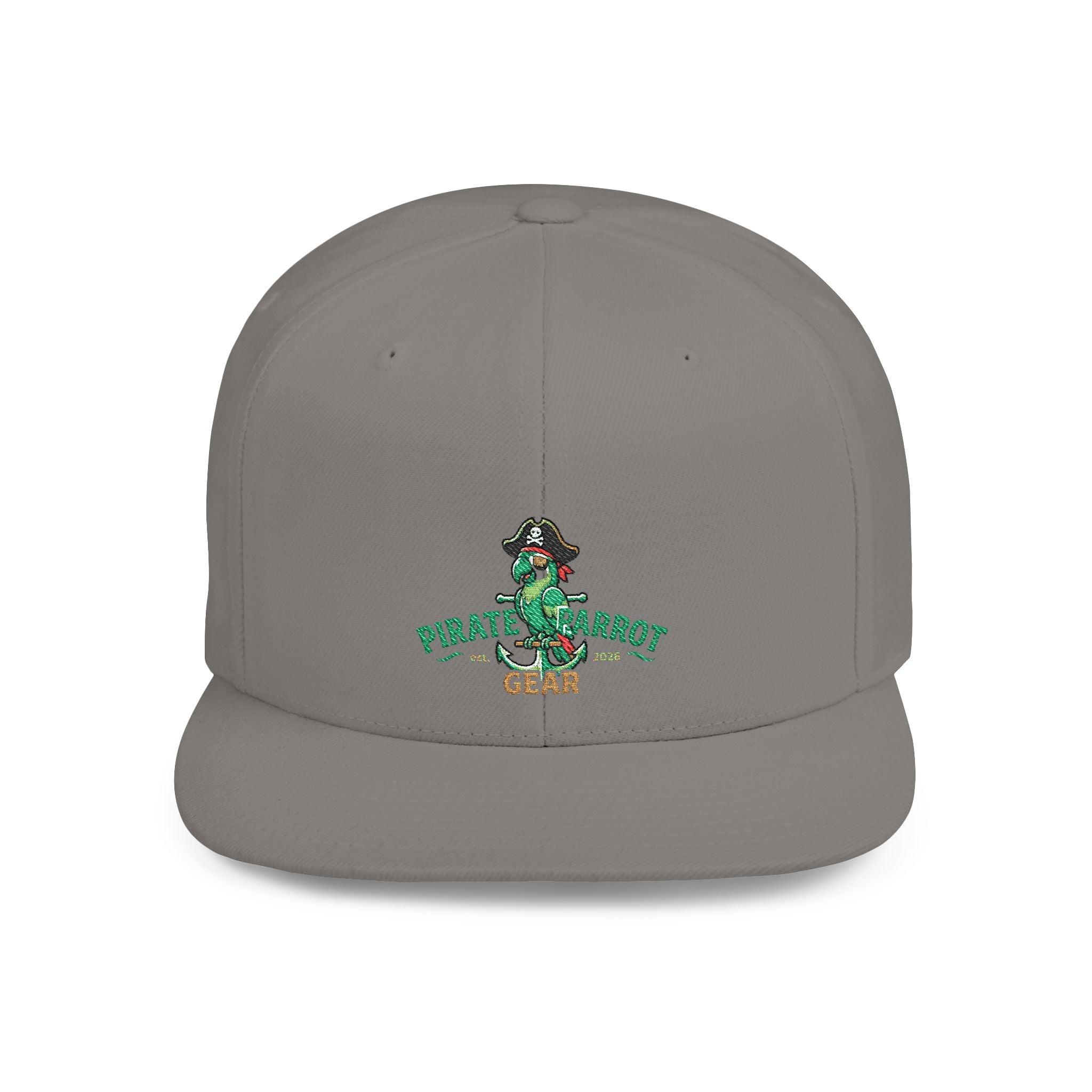 Pirate Parrot Gear Flat Bill Snapback Hat — Tropical Pirate Parrot Logo Cap