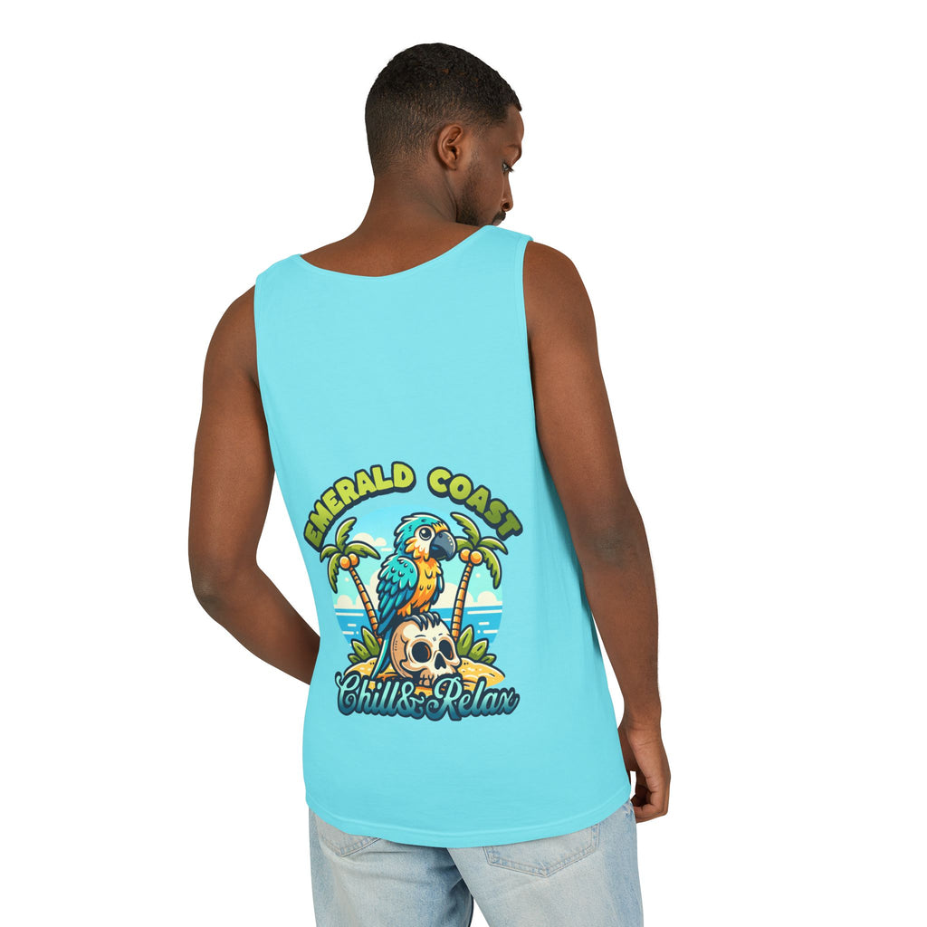 Emerald Coast Parrot Tank Top — "Chill & Relax" Beach Graphic
