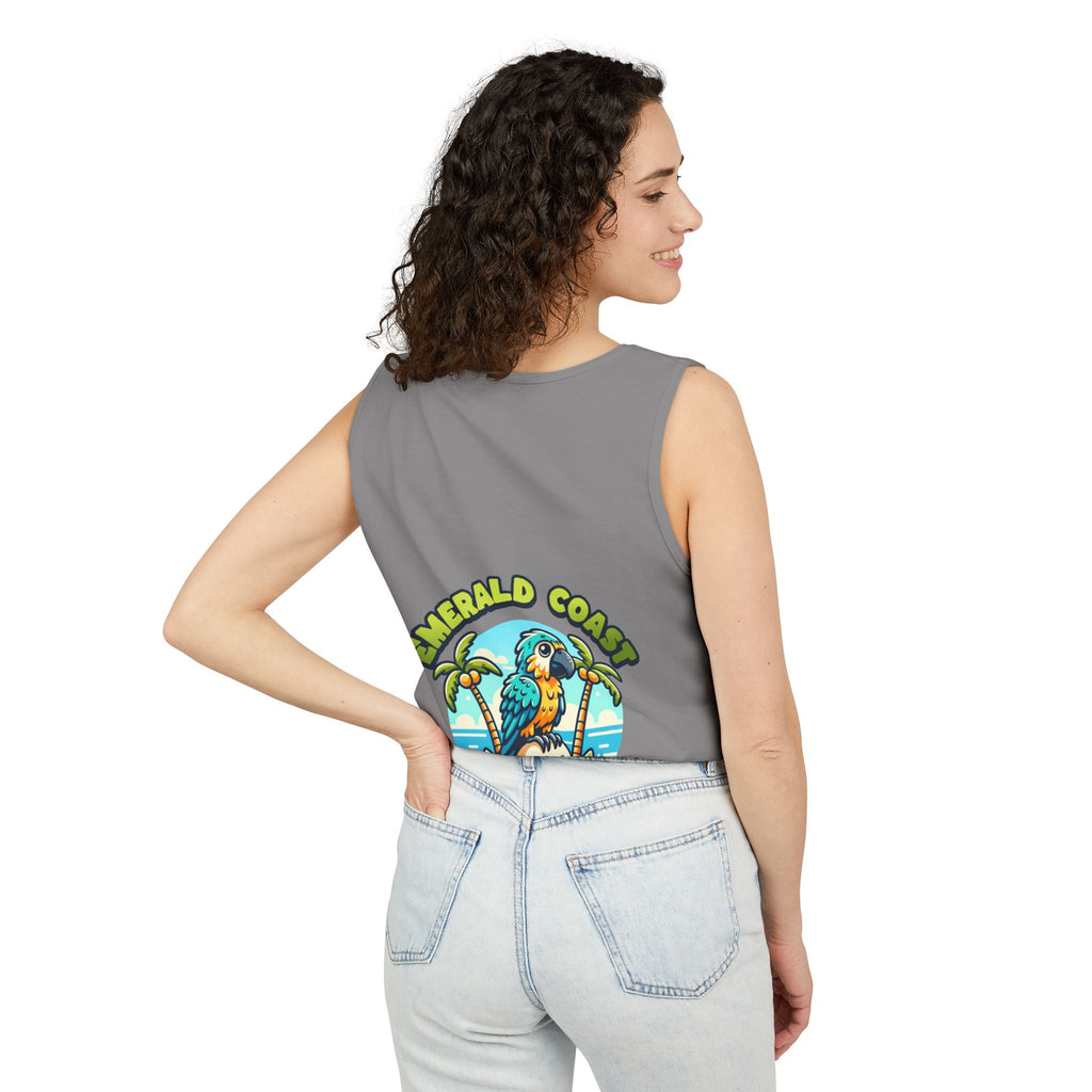 Emerald Coast Parrot Tank Top — "Chill & Relax" Beach Graphic