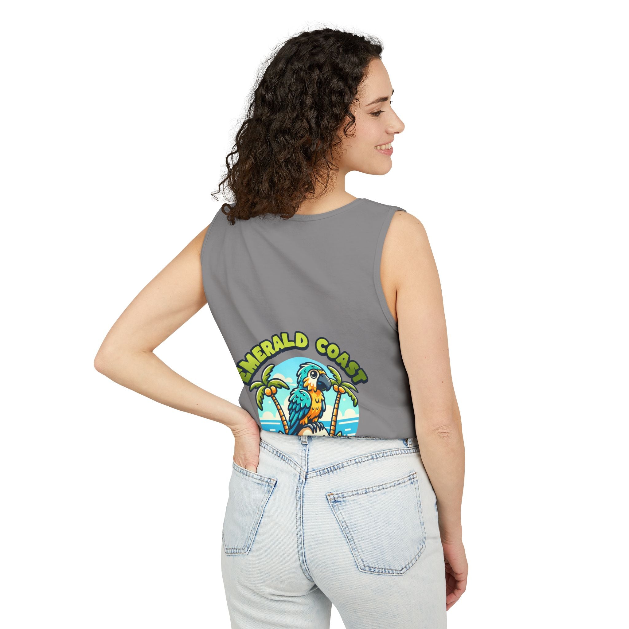 Emerald Coast Parrot Tank Top — "Chill & Relax" Beach Graphic