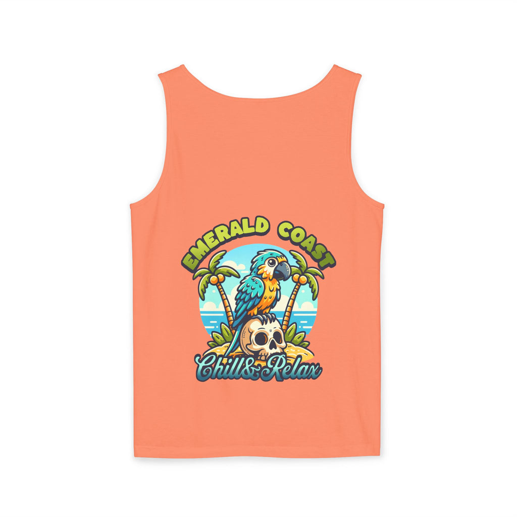 Emerald Coast Parrot Tank Top — "Chill & Relax" Beach Graphic