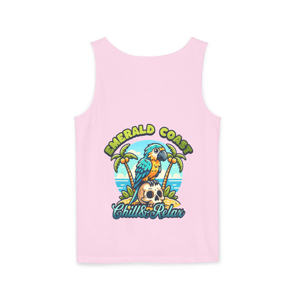 Emerald Coast Parrot Tank Top — "Chill & Relax" Beach Graphic