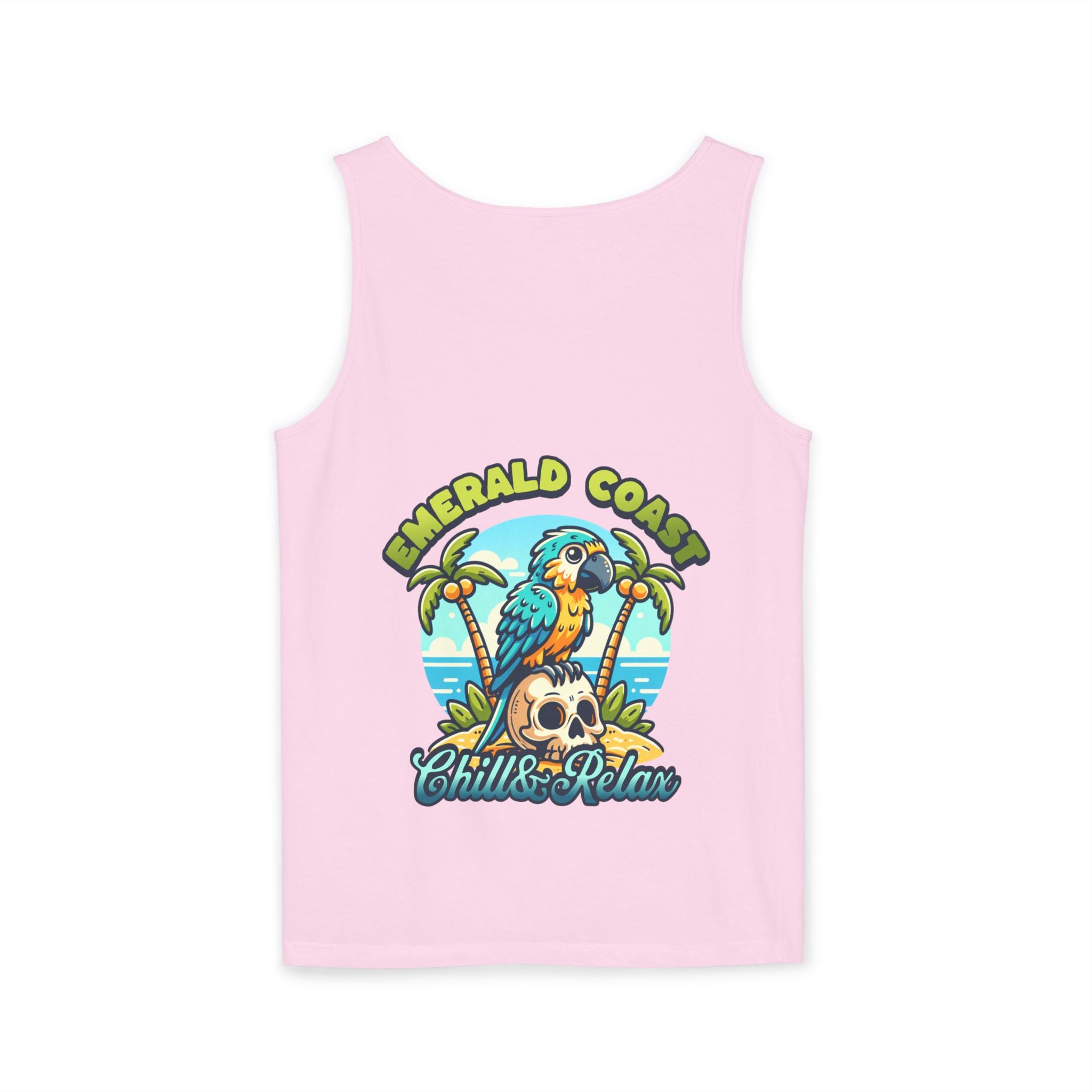 Emerald Coast Parrot Tank Top — "Chill & Relax" Beach Graphic