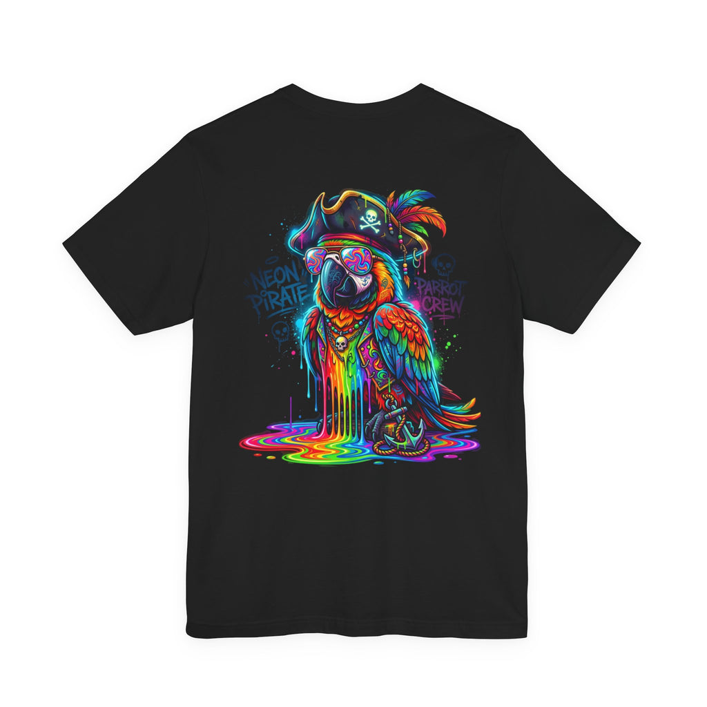 Neon Pirate Parrot Tee — Colorful Skull & 'Parrot Crew' Graphic T-Shirt