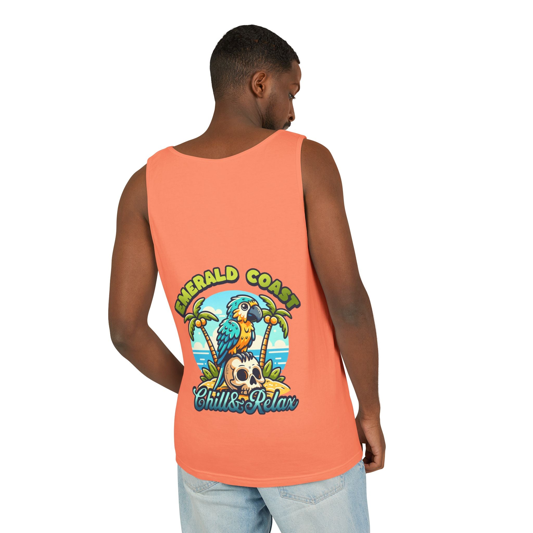 Emerald Coast Parrot Tank Top — "Chill & Relax" Beach Graphic