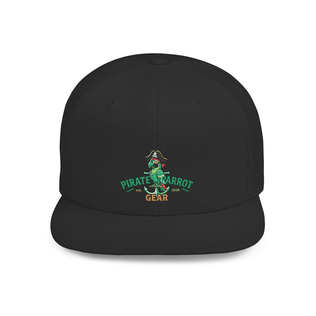 Pirate Parrot Gear Flat Bill Snapback Hat — Tropical Pirate Parrot Logo Cap