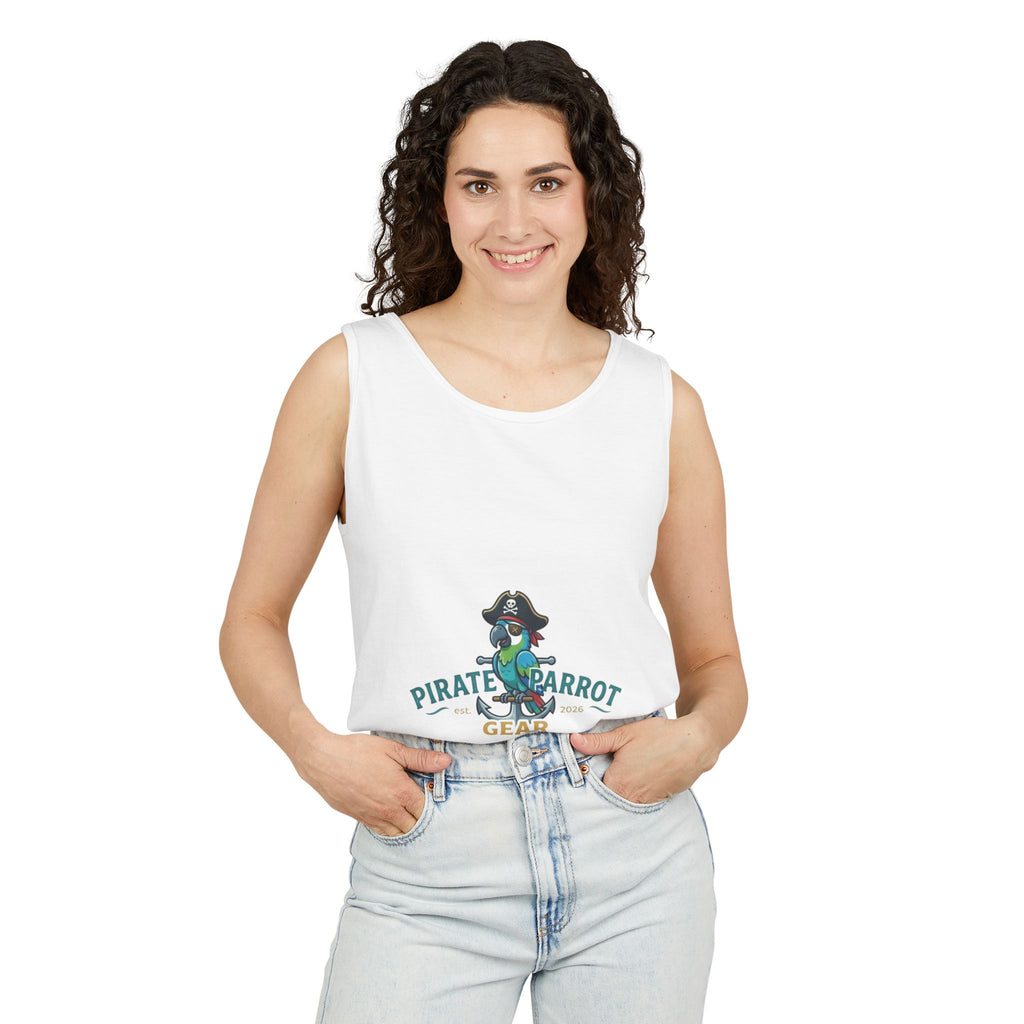 Pirate Parrot Tank Top — "Work Like a Captain, Play Like a Pirate" Graphic
