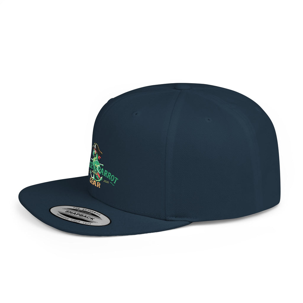 Pirate Parrot Gear Flat Bill Snapback Hat — Tropical Pirate Parrot Logo Cap