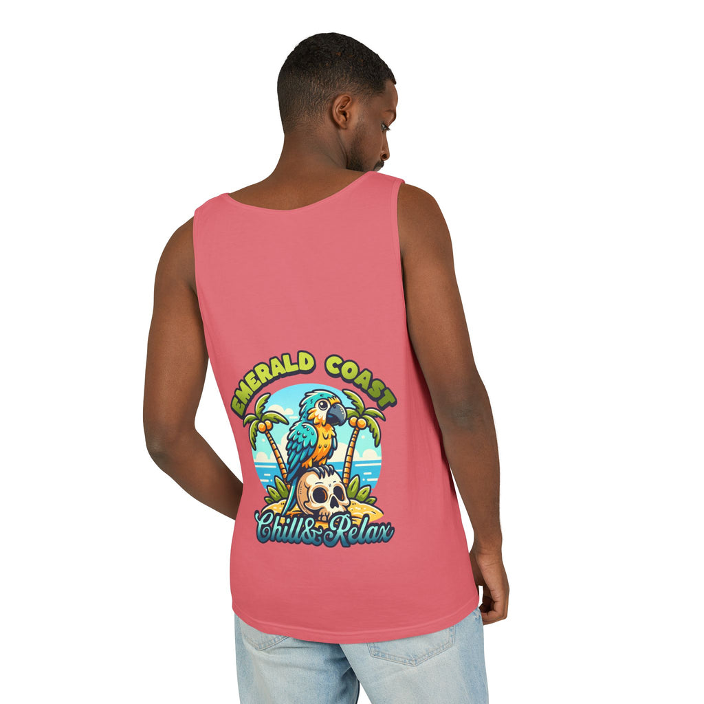 Emerald Coast Parrot Tank Top — "Chill & Relax" Beach Graphic